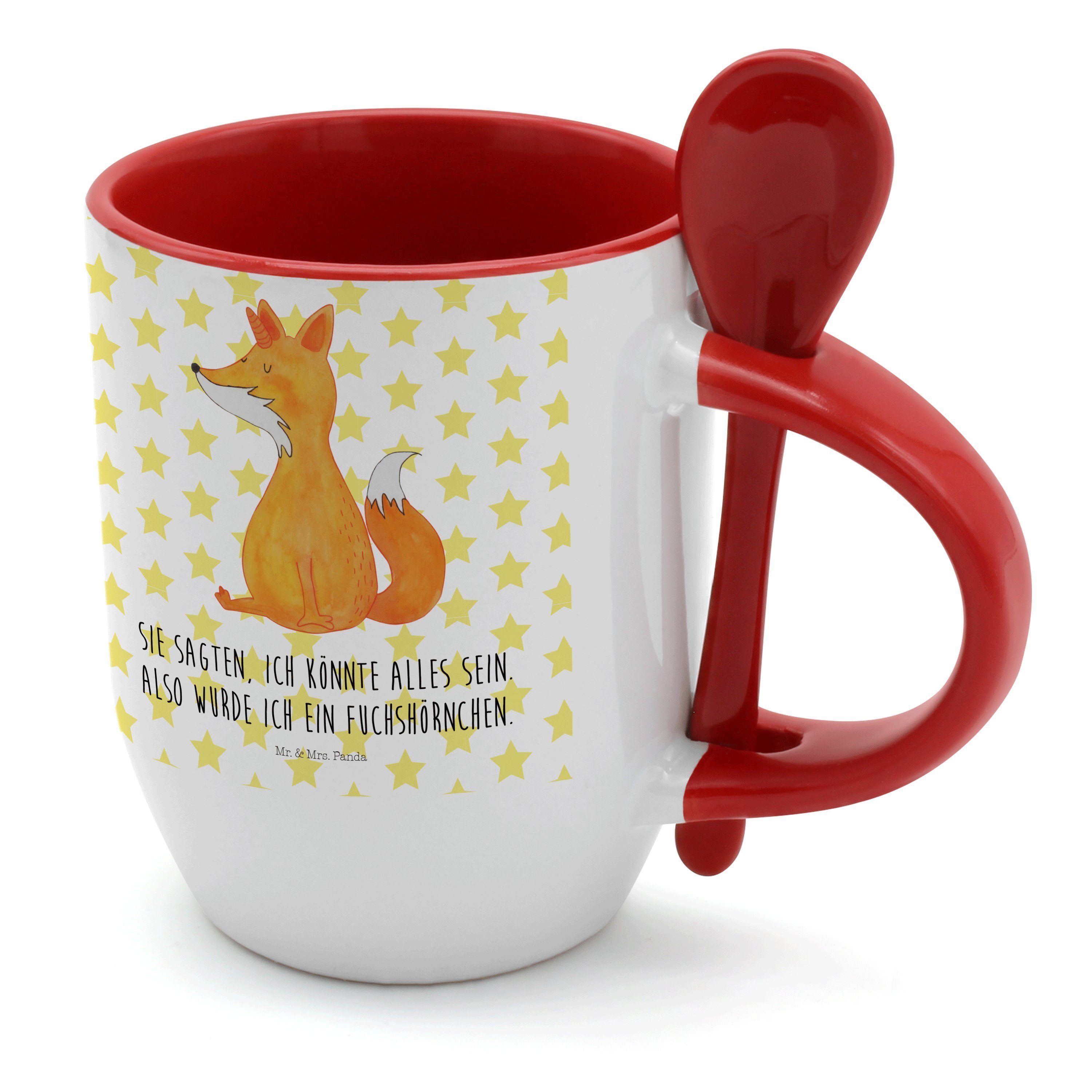 Mr. & Mrs. Panda Tasse Fuchshörnchen - Weiß - Geschenk, Kaffeetasse, Tassen, Einhorn, Tasse, Keramik