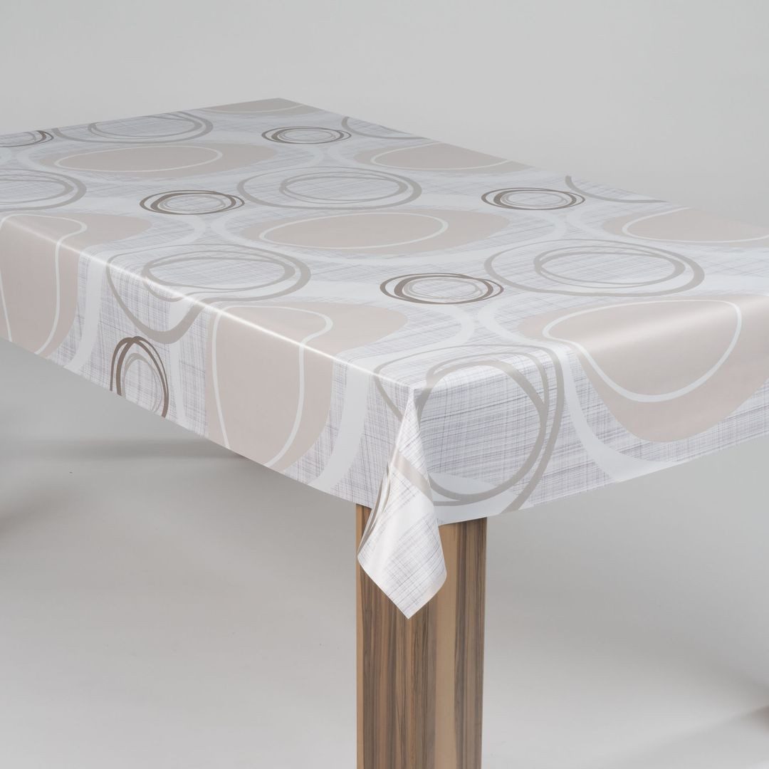 laro Tischdecke laro Wachstuch-Tischdecke Wachstischdecke Kreiswogen Weiß Beige