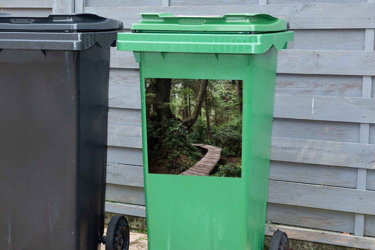 Mülltonne, (1 den Holzbrücke Container, in Mülleimer-aufkleber, Ricas Wäldern Abfalbehälter Costa MuchoWow moosbewachsenen Sticker, Wandsticker St),
