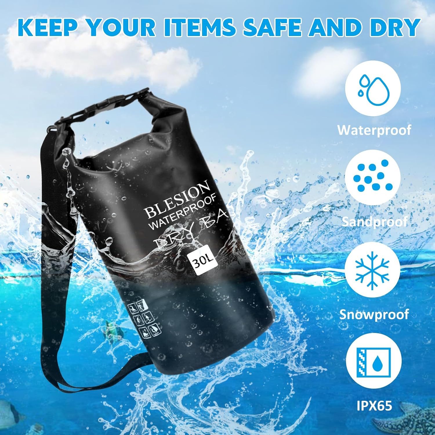 FELIXLEO Beuteltasche Dry Bag wasserdichte Tasche 5L-30L mit Schultergurt