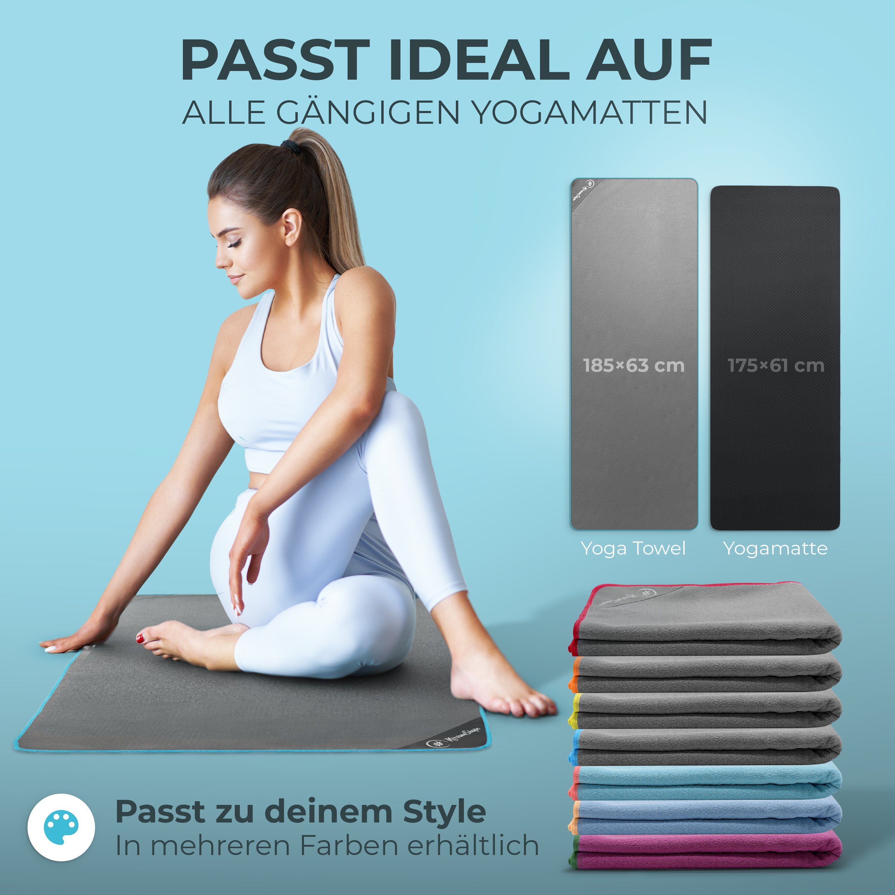 NirvanaShape Sporthandtuch Yoga Handtuch mit Antirutsch-Noppen, Yogatuch-Auflage für Yogamatte, Microfaser, +Yoga Einführungs eBook, Yogatuch-Auflage Saugstark, – Bild 4 von 5