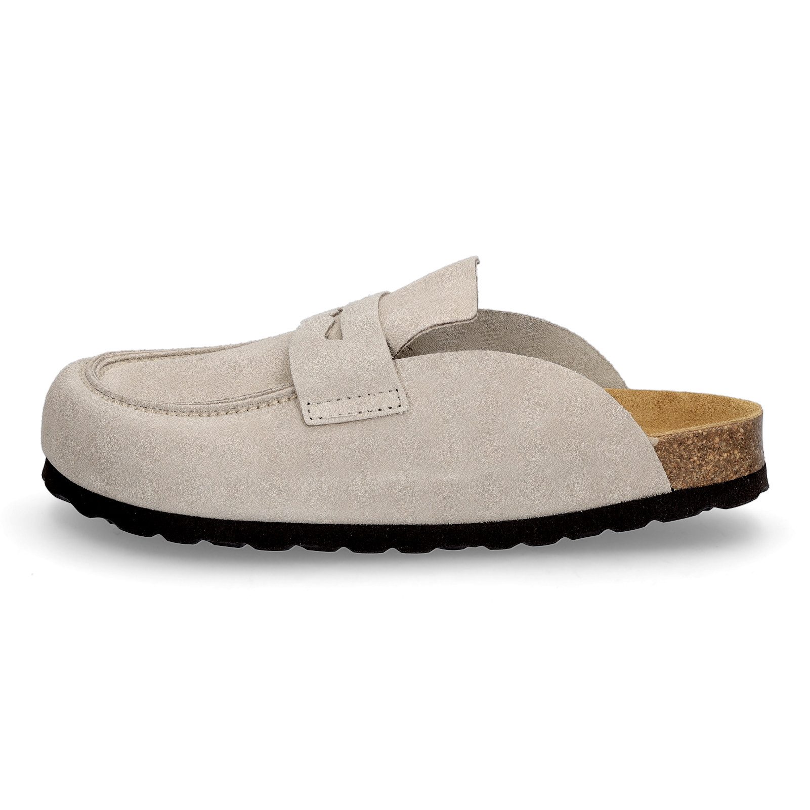 MIDS MIONA Damen Pantolette beige, Velourleder Clog im Mule-Stil mit ergonomischem Lederfußbett