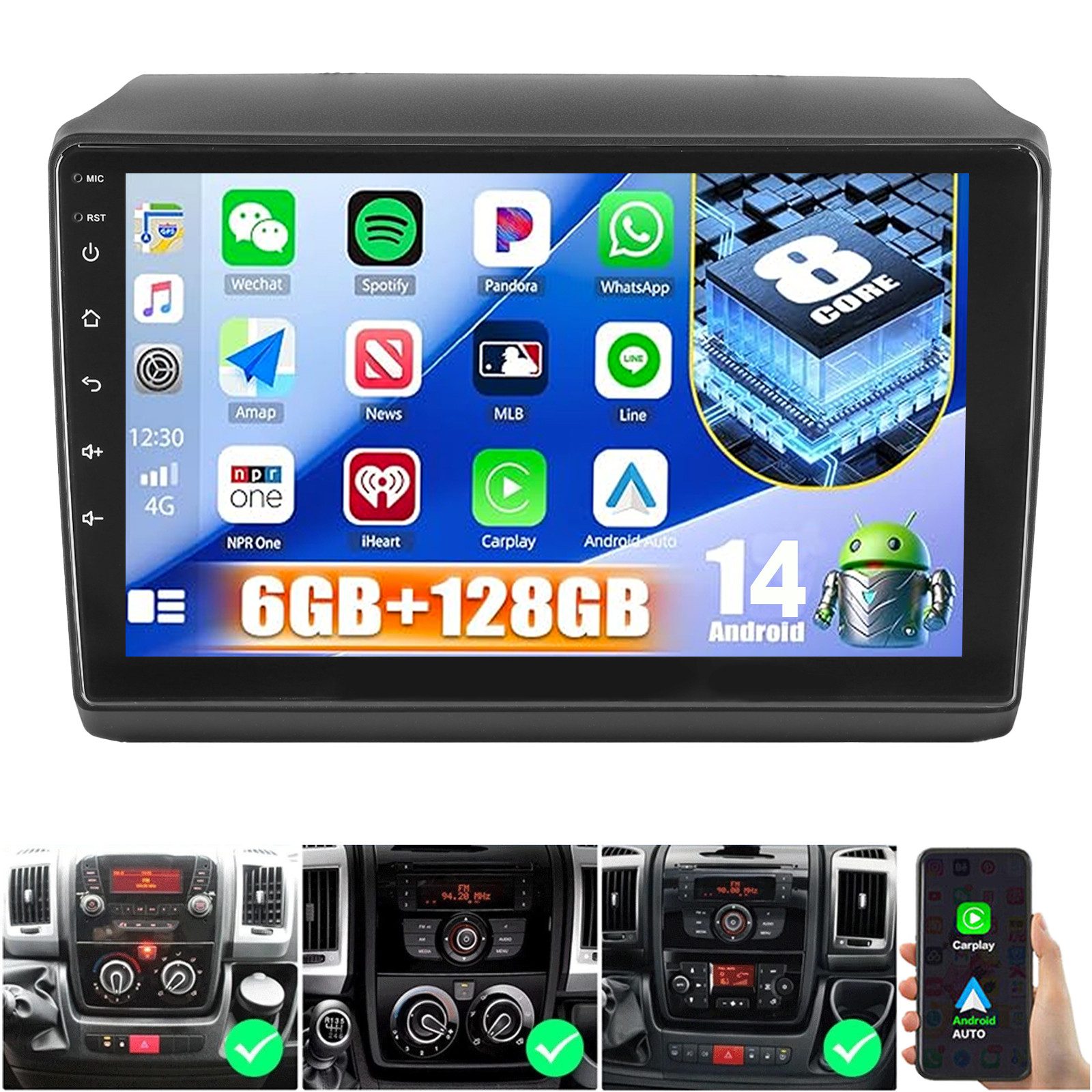 ESSGOO 4G DAB+ 8Core Für Fiat Ducato 2006-22 6+128G Android 14 CarPlay GPS Autoradio (Digitalradio (DAB), RDS, FM, AM, Carplay Android Auto Bluetooth EQ USB GPS Navi WIFI Touchscreen)