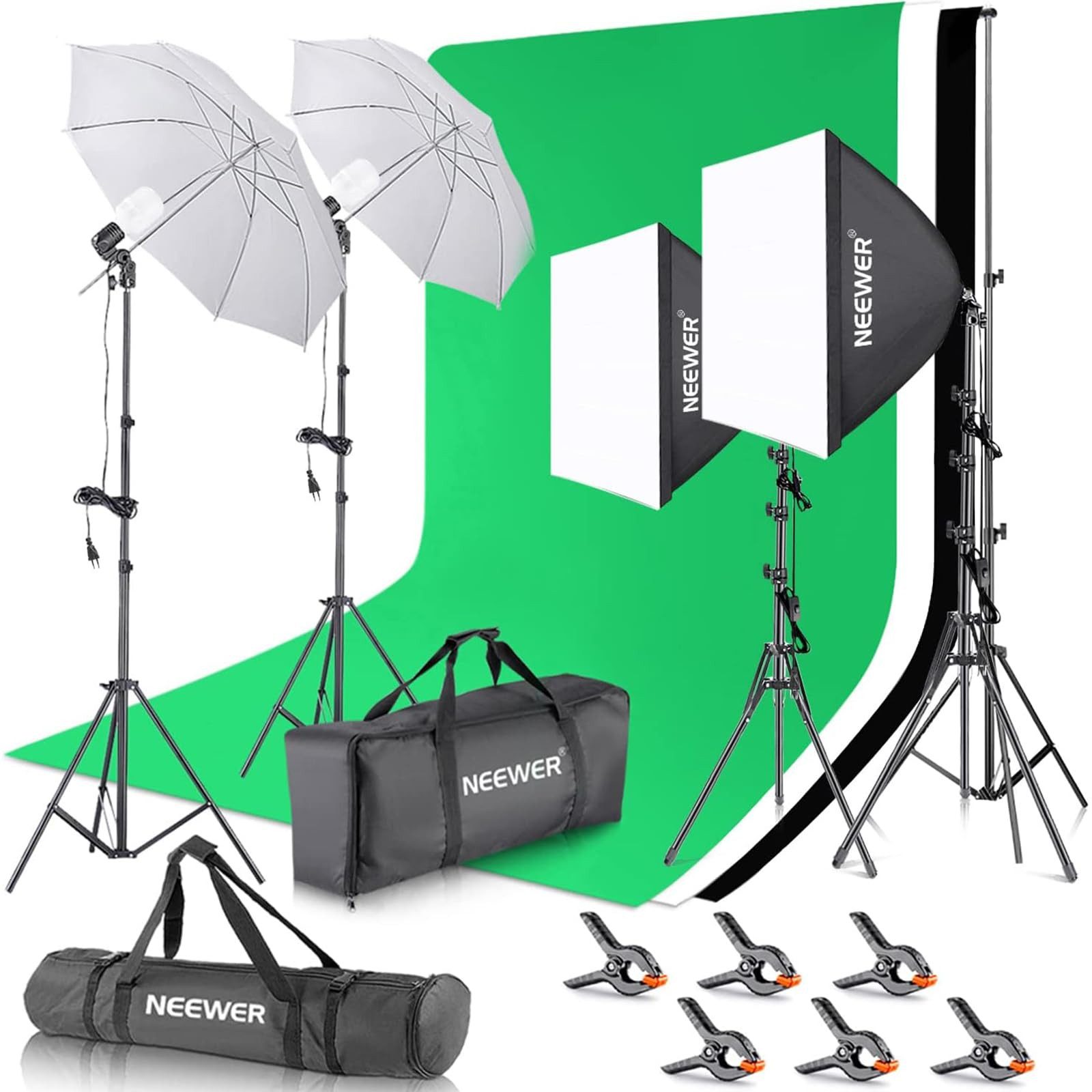 Neewer Fotostudio-Box NK100 Fotostudio Set, mit Drei Hintergrundfarben, Softbox, LED wechselbar, Reflektoren, LED Lampen, Studiolicht für Porträt Produktfotografie