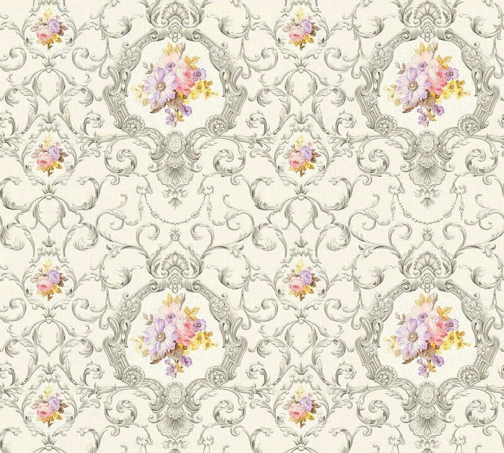 St), gemustert, Vliestapete walls bunt/grau living (1 mehrfarbig, Metallic floral, 5 glatt, Tapete Barock ornamental, barock, Château