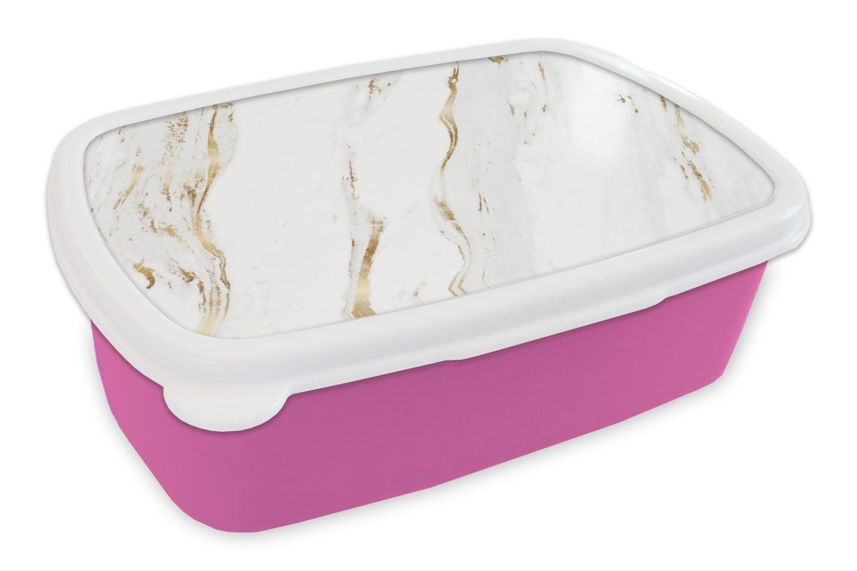 MuchoWow Lunchbox Marmor - Gold rosa Snackbox, Mädchen, Weiß, Kinder, - Kunststoff für Erwachsene, (2-tlg), Brotbox Brotdose Kunststoff
