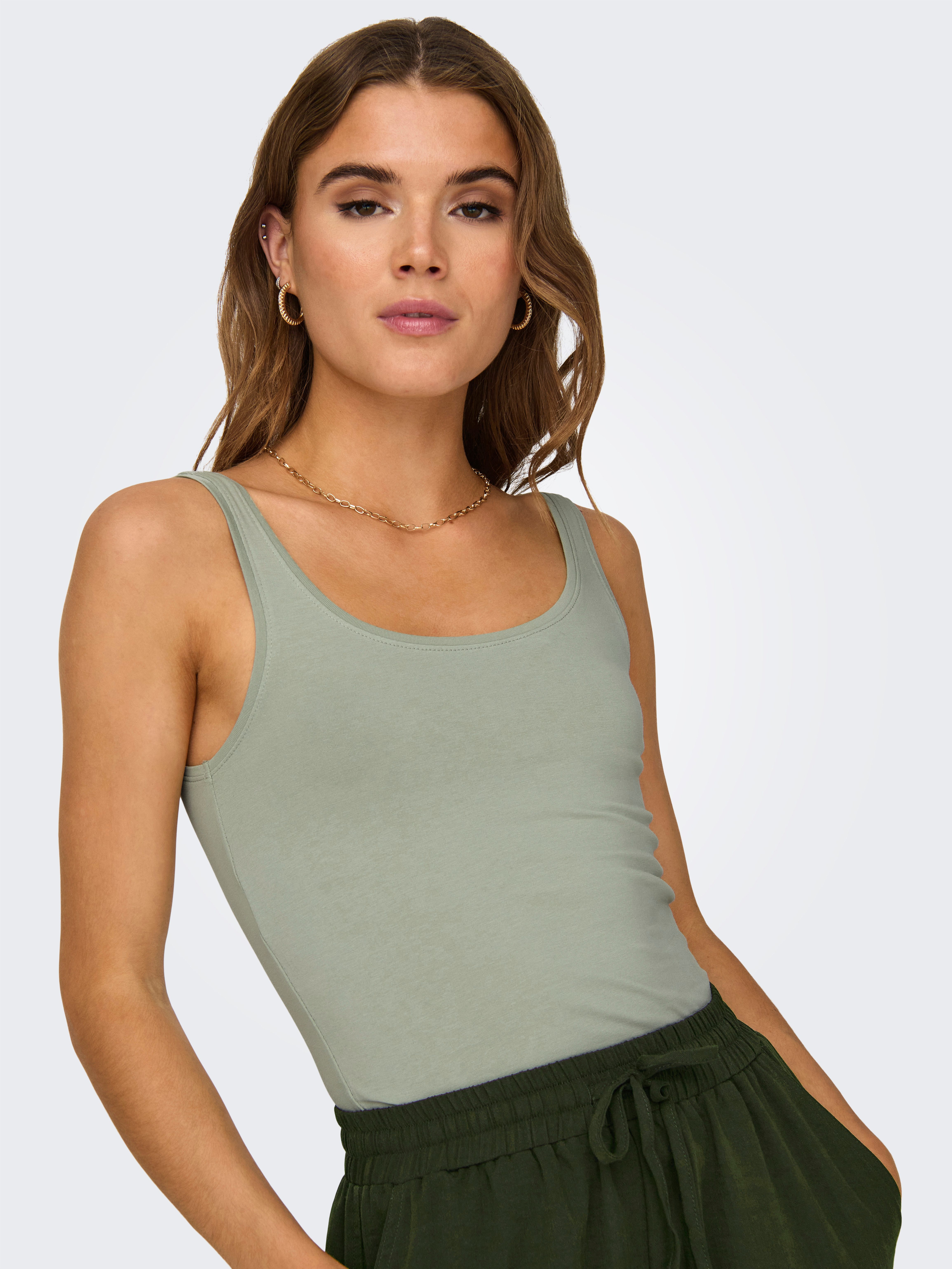 ONLY Tanktop ONLLIVE – Slim-Fit Tanktops mit Stretch für optimalen Sitz (Packung, 2-tlg., 2er-Pack) slim fit, casual, Jersey, Baumwollmischung, Rundhals