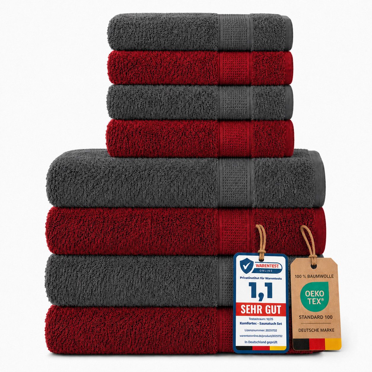 Komfortec Handtuch Set Premium 8x Handtuch & Badetuch Set - 4er 50x100 + 4er 70x140 cm, Frottee (8-St), 100% Baumwolle, Weich, 470 g/m2