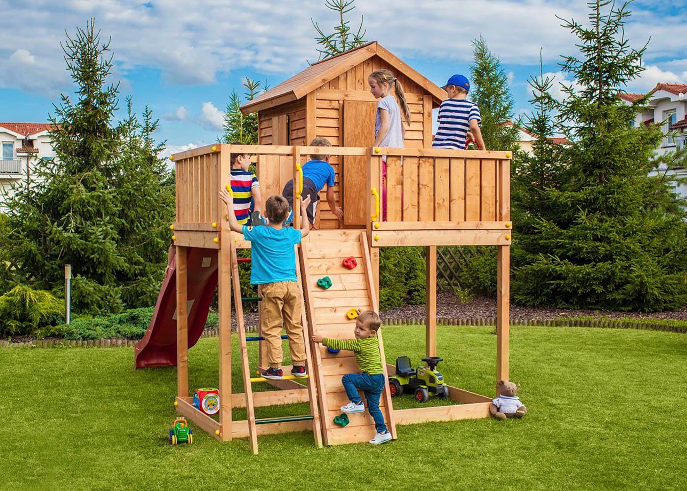 FUNGOO Spielturm My SIDE Step On, mit Schaukel & Rutsche, Kletterwand, Spielhaus