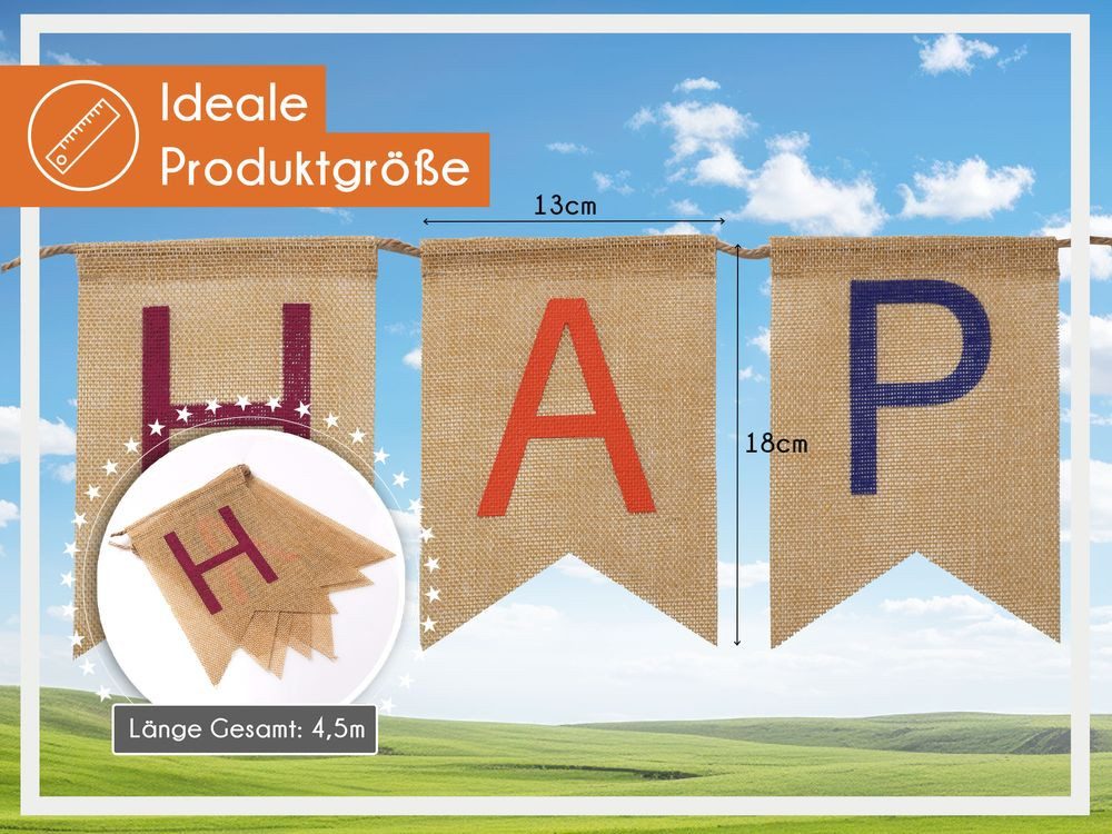 PHENO FLAGS Flagge Happy Birthday Stoff-Wimpelketten (2m und 2,5m), wiederverwendbar