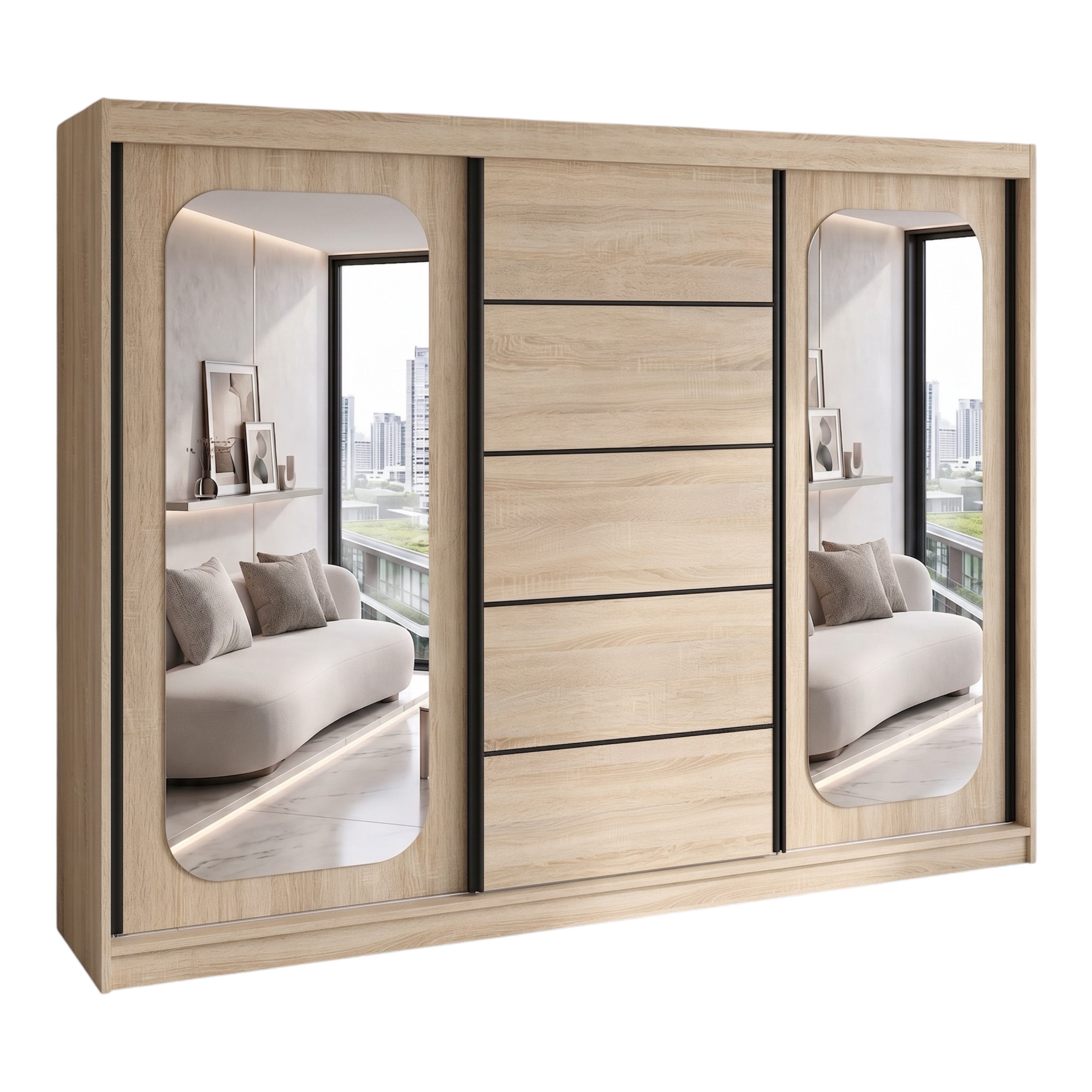 A&J MöbelLand GmbH Schiebetürenschrank BELANO – Moderner Kleiderschrank mit Schiebetüren (Die perfekte Kombination aus modernem Design, hoher Funktionalität und großzügigem Stauraum für Kleidung, Bettwäsche und Accessoires, erhältlich in verschiedenen Far
