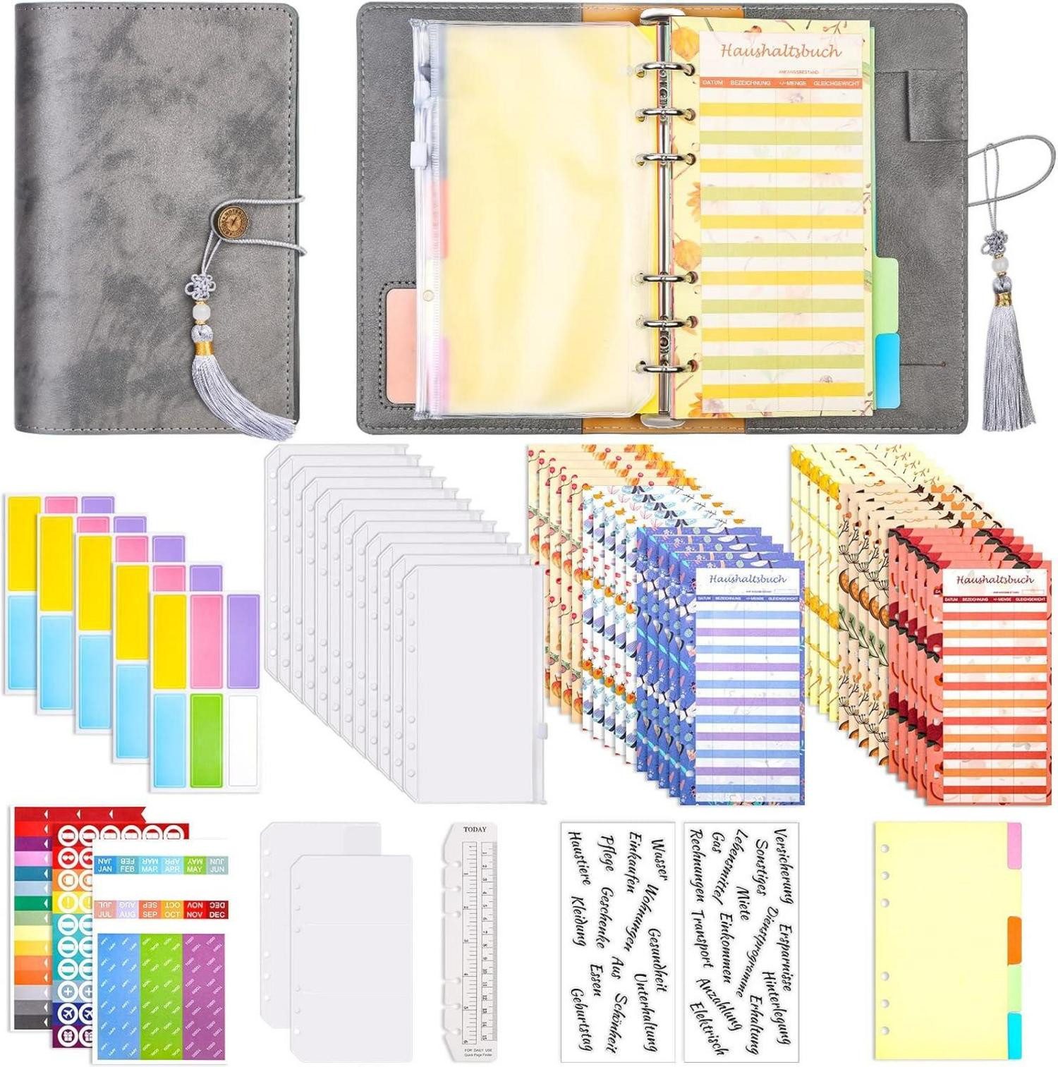Notizbuch A6 Budget Planner PU Leder Binder Budgetaufkleber Taschen