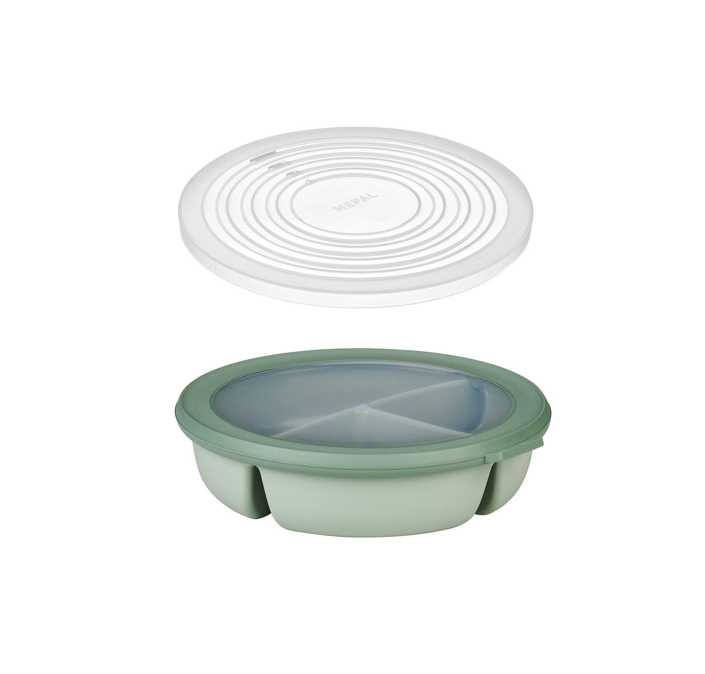 Mepal Lunchbox Bento-Schüssel Starter-Set mit 3 Fächern, rund, luftdicht, Polypropylen (PP), Thermoplastische Elastomere (TPE), inkl. Mikrowellendeckel, Meal-Prep-Boxen, Nordic Sage
