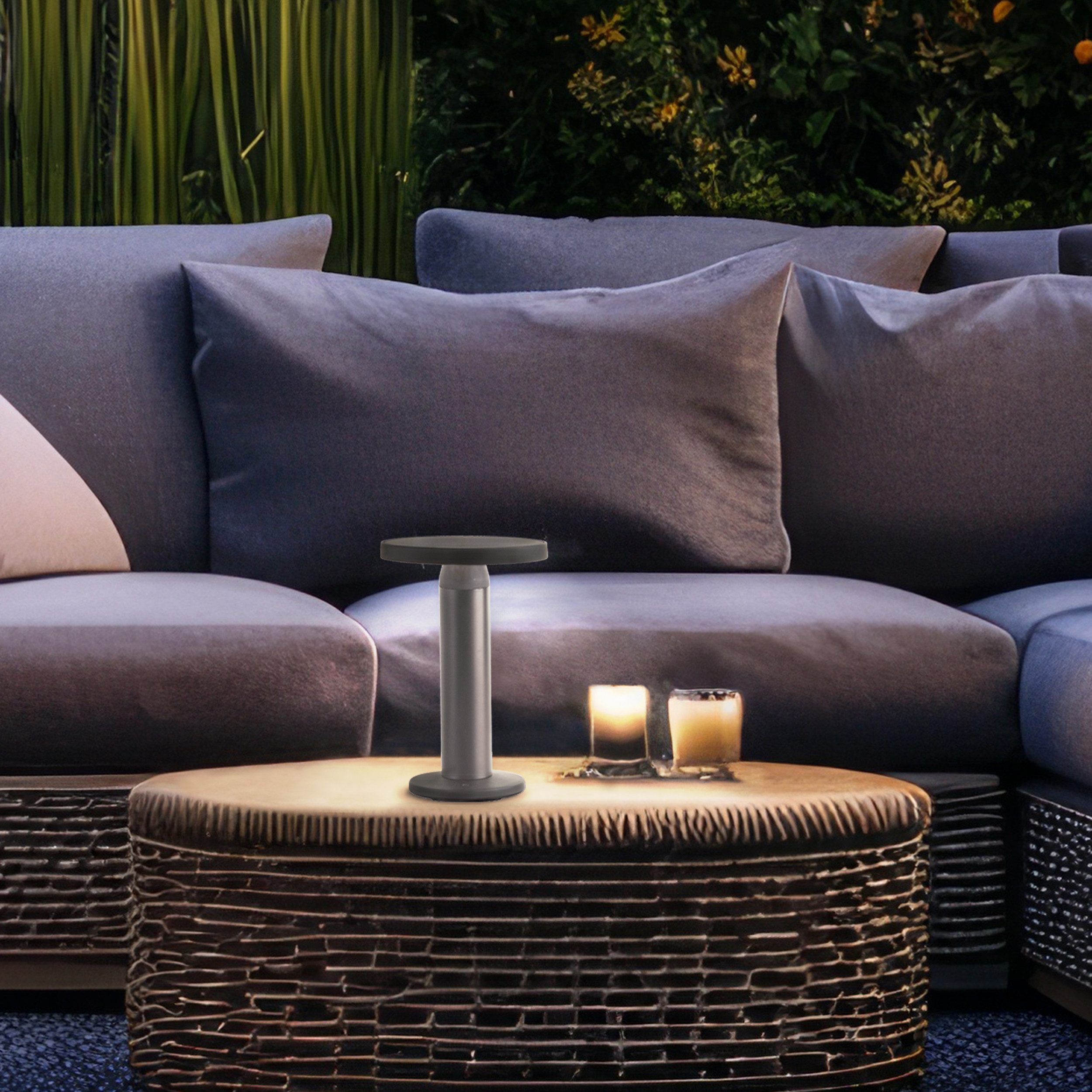 Brilliant LED Außen-Tischleuchte Magua, Dimmfunktion, LED fest integriert, Neutralweiß, LED Außentischleuchte, Solar, 22 cm, 220 lm, 4000 K, Metall, schwarz
