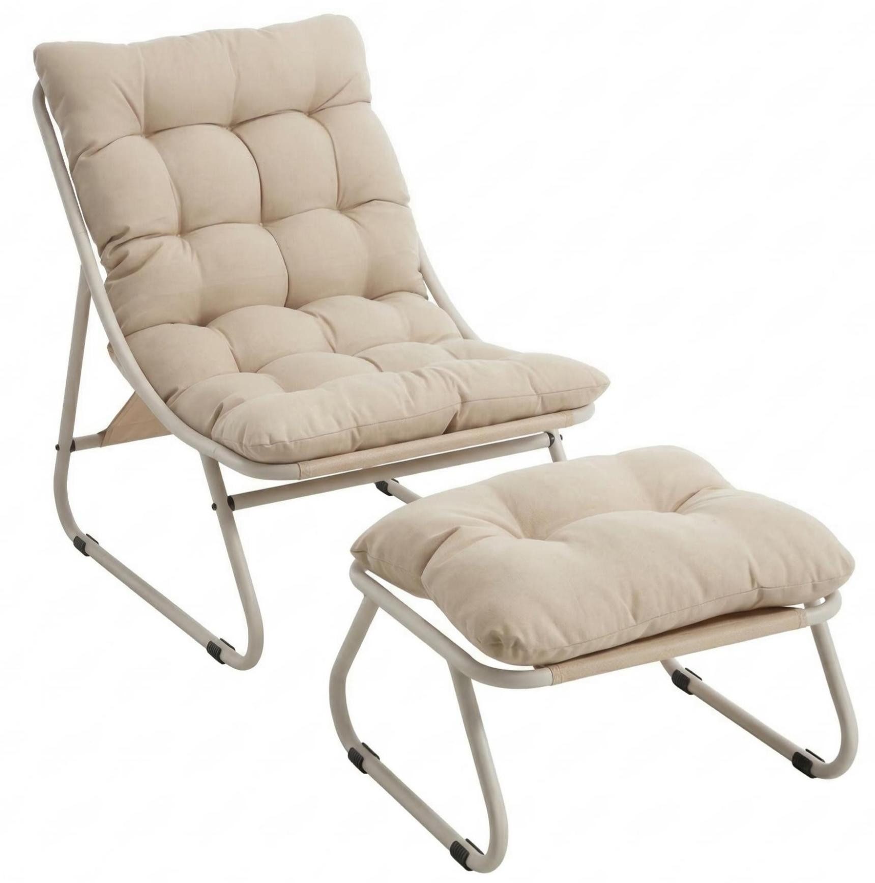 LVHOM Loungesessel mit Hocker, wasserdichtem Stahlrahmen, ergonomisch, für In-/Outdoor (Relaxsessel, bequeme Sitzfläche, Hocker als temporärer Sitz/Schuhwechselbank, rutschfestes Design, rostfreier Metallrahmen, Tragfähigkeit 130 kg), für Garten, Balkon, Wohnzimmer, Schlafzimmer, Arbeitszimmer, Innenhöfe