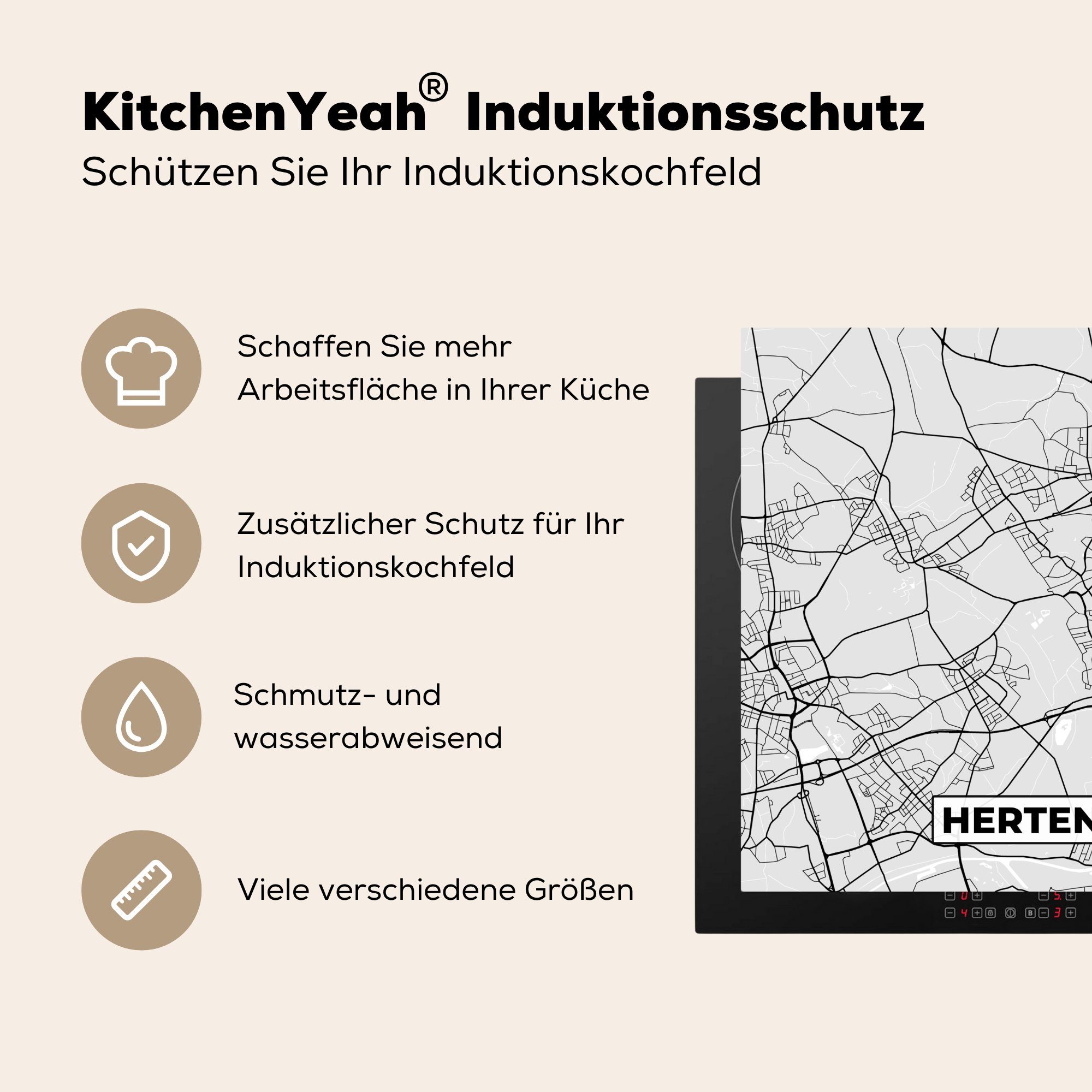 Stadtplan Karte - cm, tlg), Karte, - Deutschland Arbeitsplatte Vinyl, für Herdblende-/Abdeckplatte Ceranfeldabdeckung, - MuchoWow (1 - 78x78 Hirsch küche