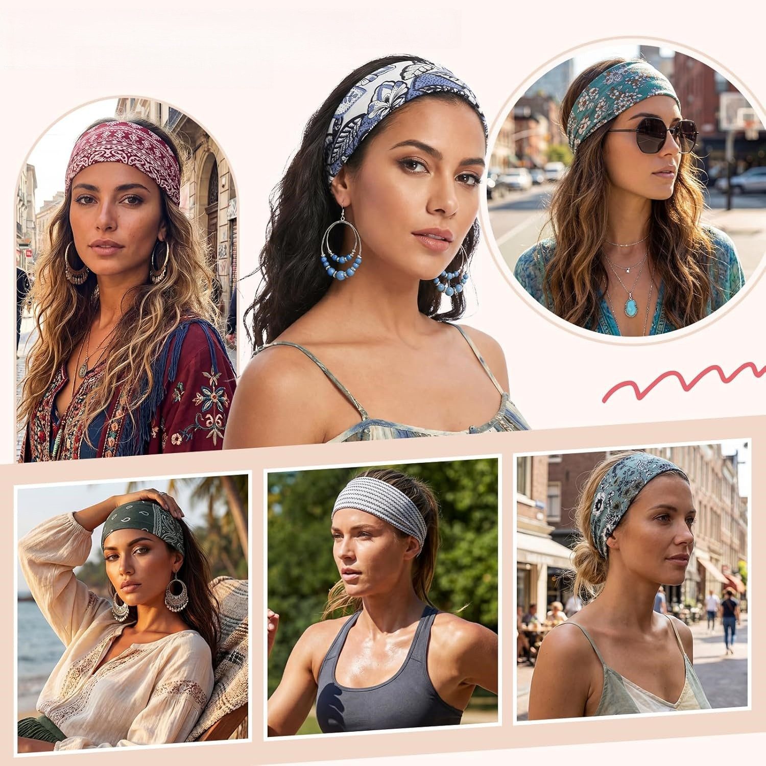 Zaewry Stirnband 8 Stück Haarbänder Damen, Elastisches Stirnband Breites Kopfband Weiches Haarband Mehrfarbig Blumendruck für Lauf Yoga Fitness – Bild 3 von 5
