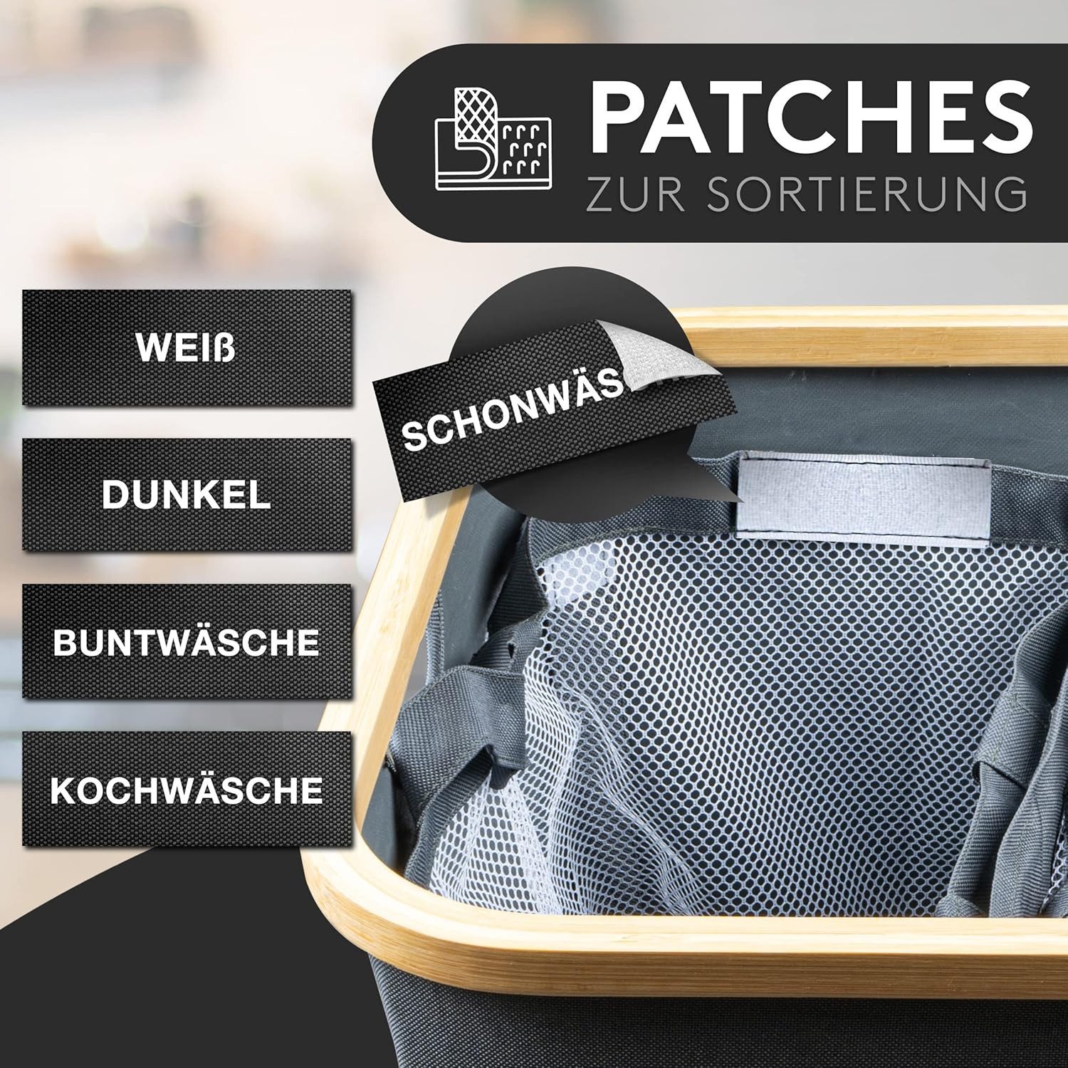 Falkenwerk Wäschekorb 3 Fächer Wäschesammler mit Deckel, wasserabweisend & faltbar, 145L XXL Wäschebox mit herausnehmbaren Wäschesäcken – Bild 5 von 5