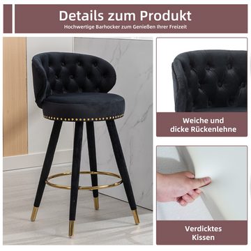 Fine Life Pro Hochstuhl Samtstoff-360°-Drehbar-Hochlehn-Stuhl-Set von 2, Echtholz-Sessel für Kücheninsel & Restaurants.