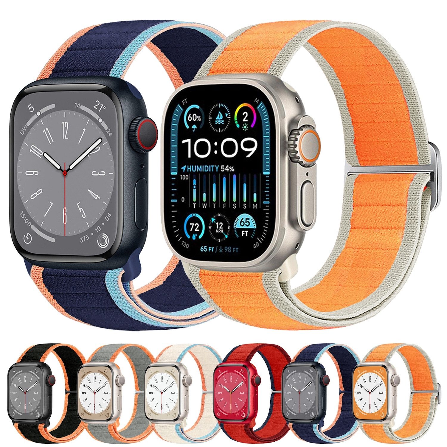 Wigento Smartwatch-Armband Für Apple Watch Series 11 10 46mm / 9 8 7 45 / 6 SE 5 44mm Armband Rot, Elastisches Nylonarmband mit Schnalle