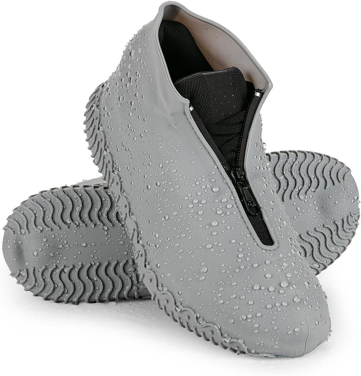 Oemmn Schuhüberzieher Wasserdichte Schuhüberzieher aus Silikon, Regen Überschuhe mit Reißverschluss und rutschfester Sohle für Damen Herren