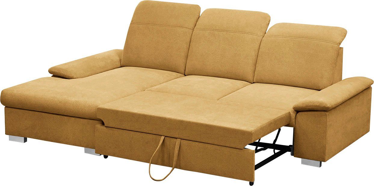 Kopfteilverstellung, Schlaffunktion, Sitztiefenverstellung Ecksofa kurkuma INTERIORS CALIZZA Bettkasten, 2, Moli