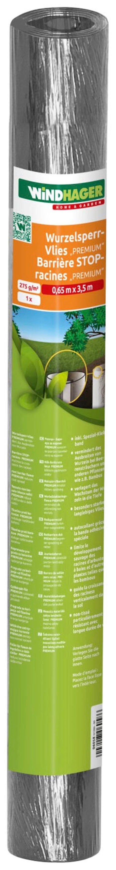 Windhager Unkrautvlies Wurzelsperr-Vlies reißfest und langlebig, (1-St), Wurzelblocker schützt Asphaltflächen, 3,5 x 65 m, 275 g/m²