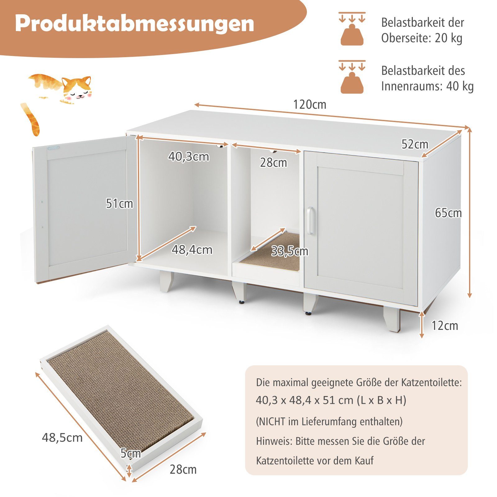 COSTWAY Tierhaus, Katzenklo Schrank, mit 2 günstig online kaufen