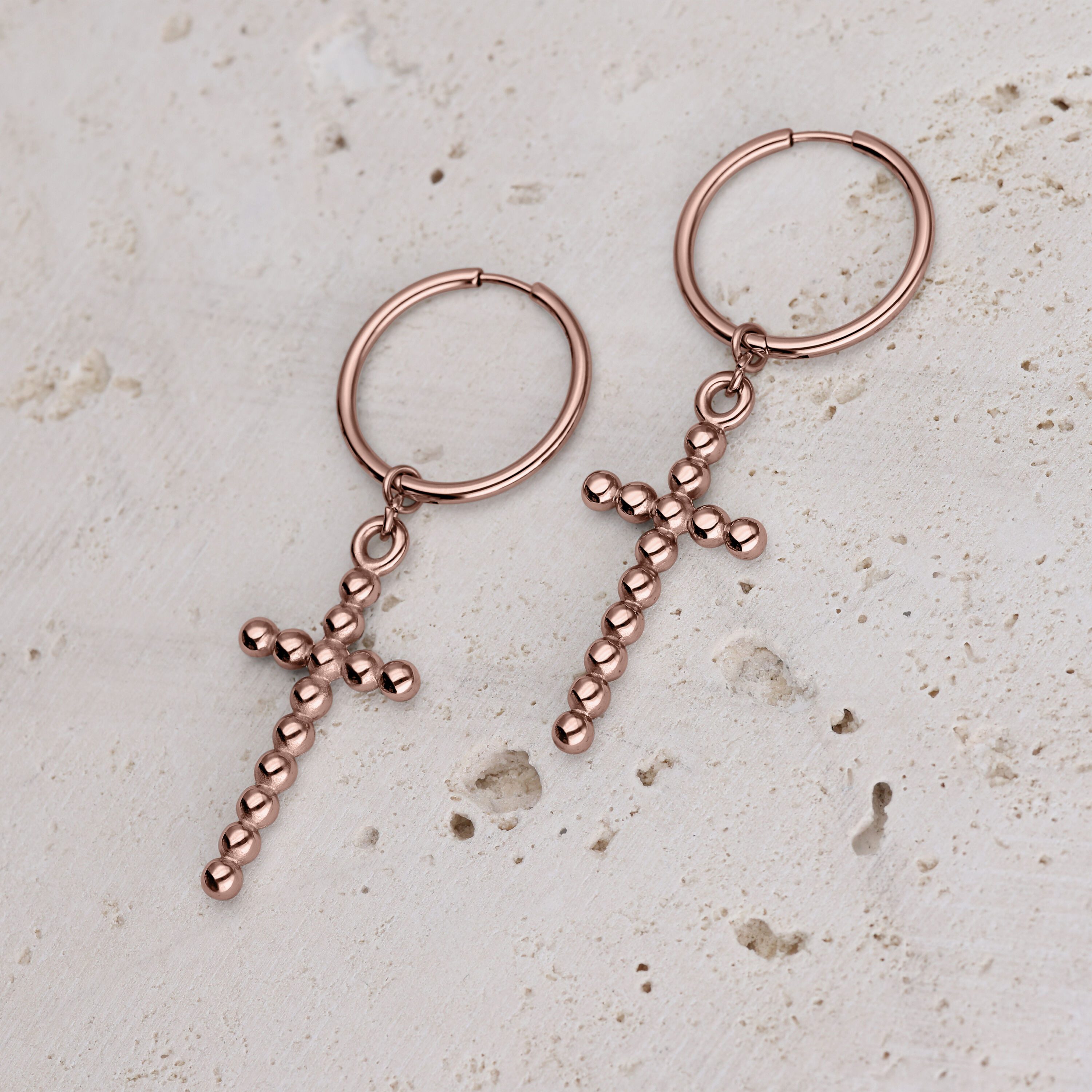 Wildcat Paar Creolen Bubble Cross Hoops Pairs für Ohr, 1 Stück, Chirurgenstahl 316L - wasserfest, hautverträglich, Roségold