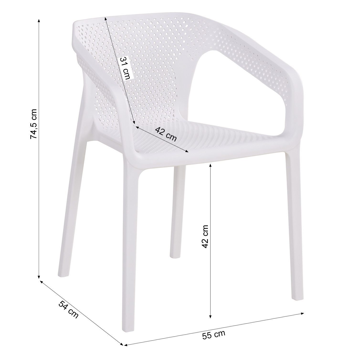 Homestyle4u Gartenstuhl Balkonstühle Set Gartenstühle stapelbar Kunststoff Terrasse modern (Spar-Set, 2 St), 2er Set, 2 Stühle, Weiß, Essstuhl