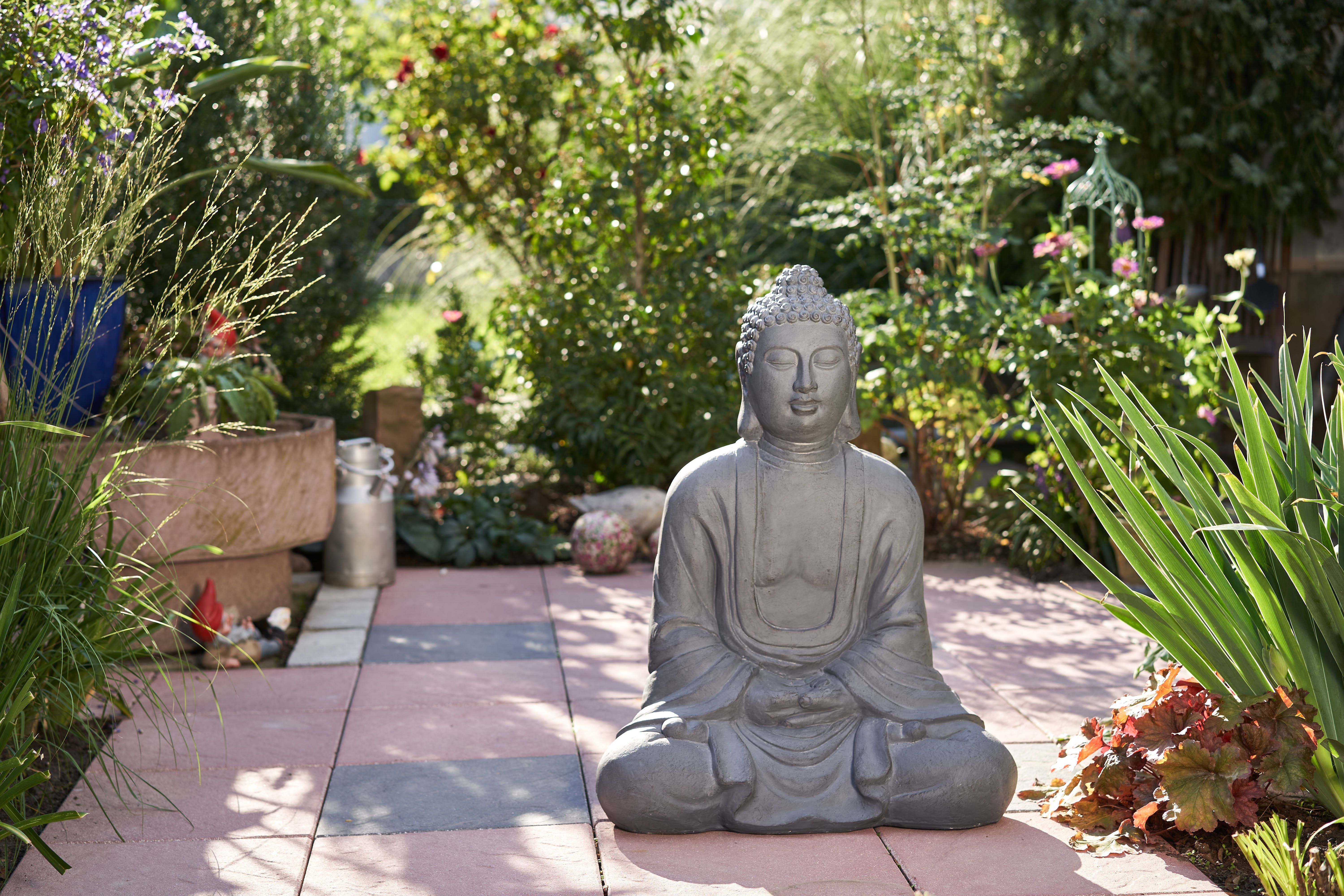 Deko XXXL Buddha Großer Shui Skulptur Feng 80 Steinoptik sitzend NEUSTEIN grau Figur cm Garten Buddhafigur