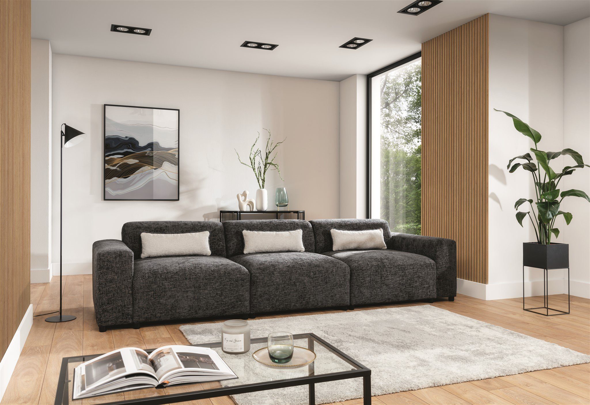 Fun Möbel Big-Sofa Designersofa Sofa ROMY 4-Sitzer in Stoff Enjoy Me, inkl. 3 Zierkissen