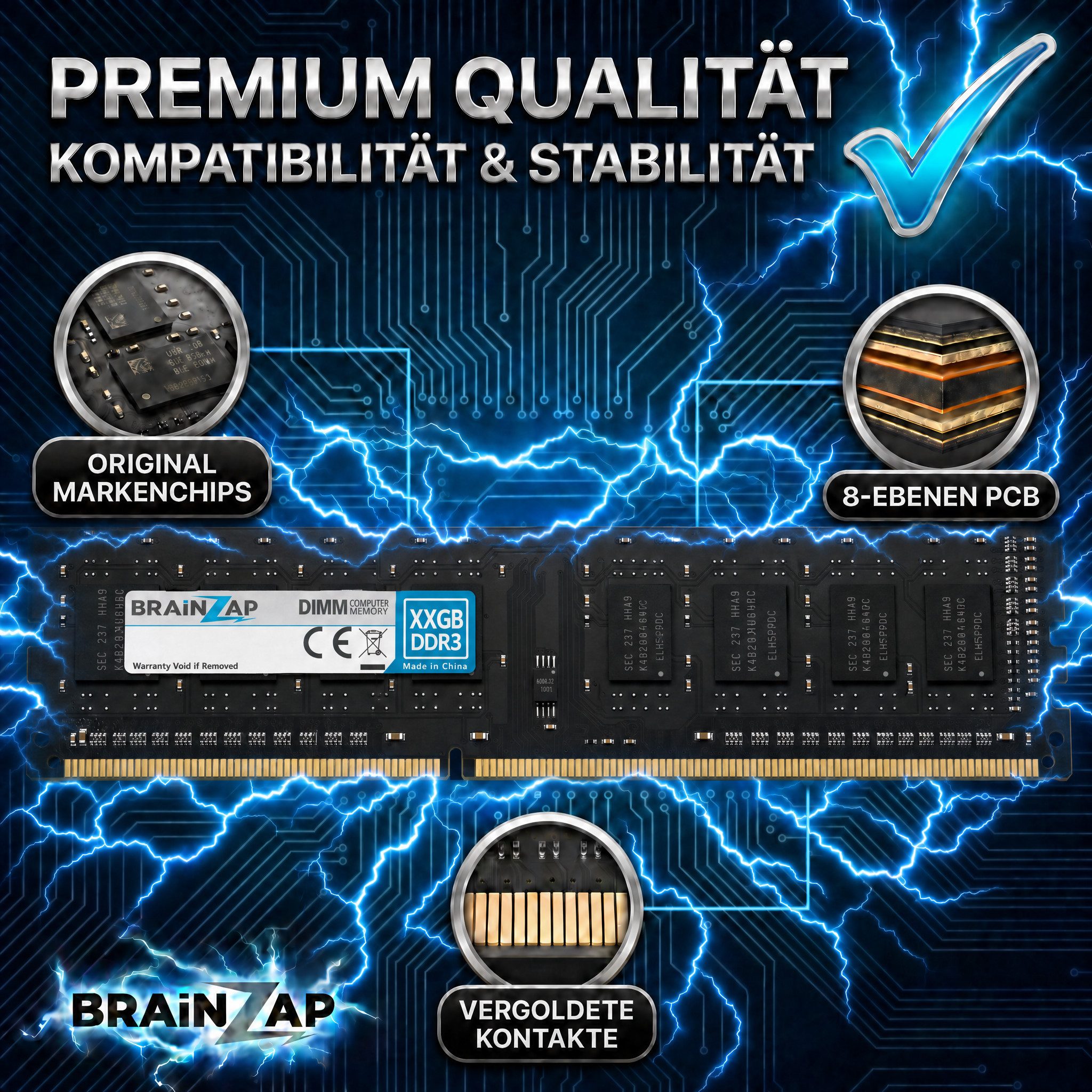 BRAINZAP 4GB RAM PC3L-12800U-11 DIMM PC-Arbeitsspeicher (1600 MHz, CL11, 1Rx8, Non-ECC, Unbuffered, Desktop-PCs - Intel und)