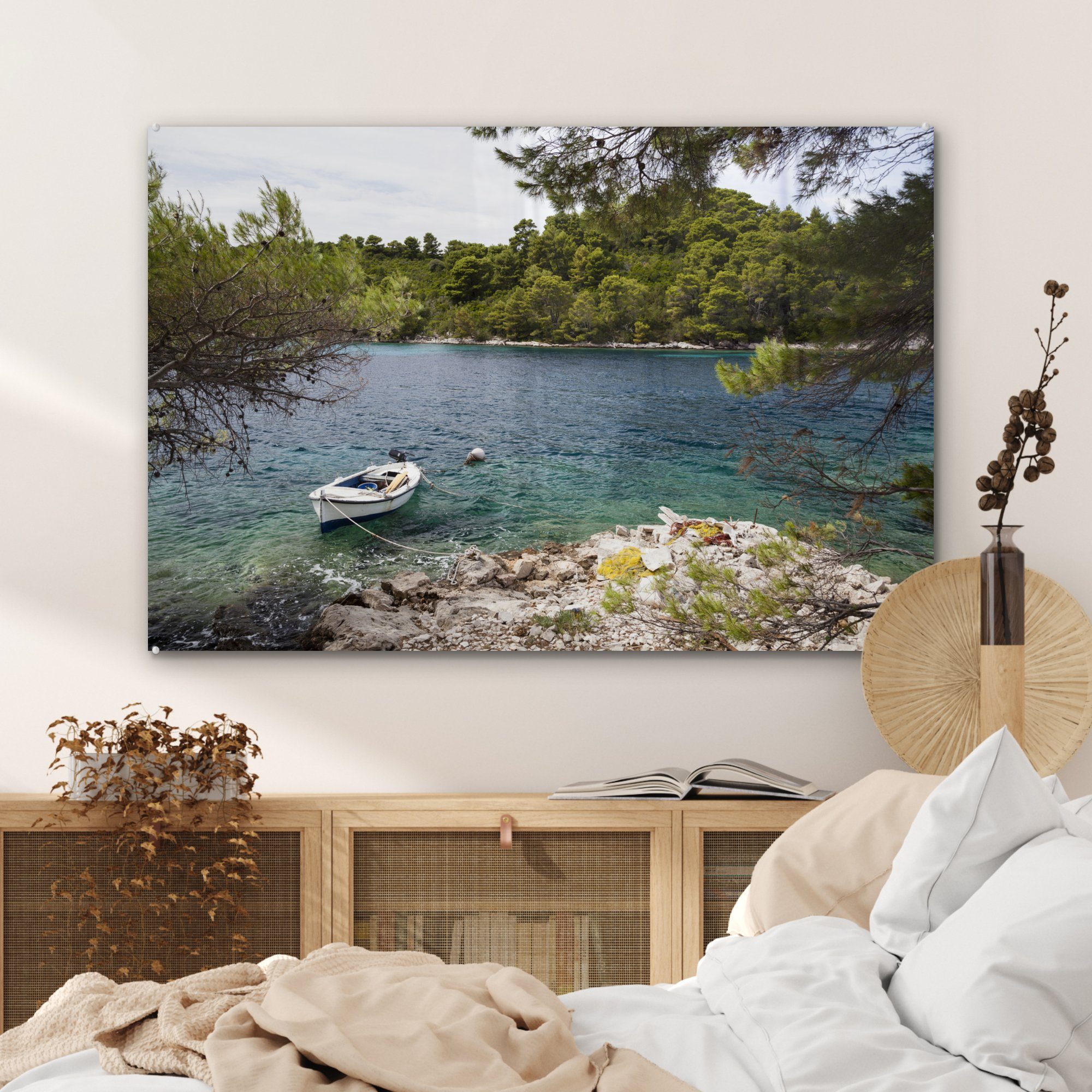 Nationalparks (1 Schlafzimmer im schwimmt St), Acrylglasbild MuchoWow Mljet, Acrylglasbilder & Wohnzimmer Ein Türkis des Fischerboot