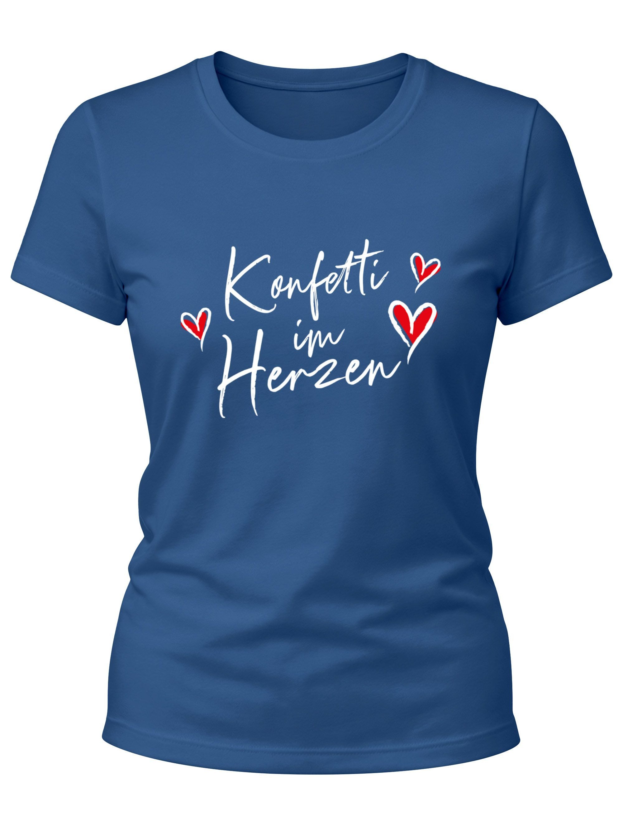 Print-Shirt Damen T-Shirt Fasching Karneval Spruch Konfetti Herz Kostüm-Ersatz