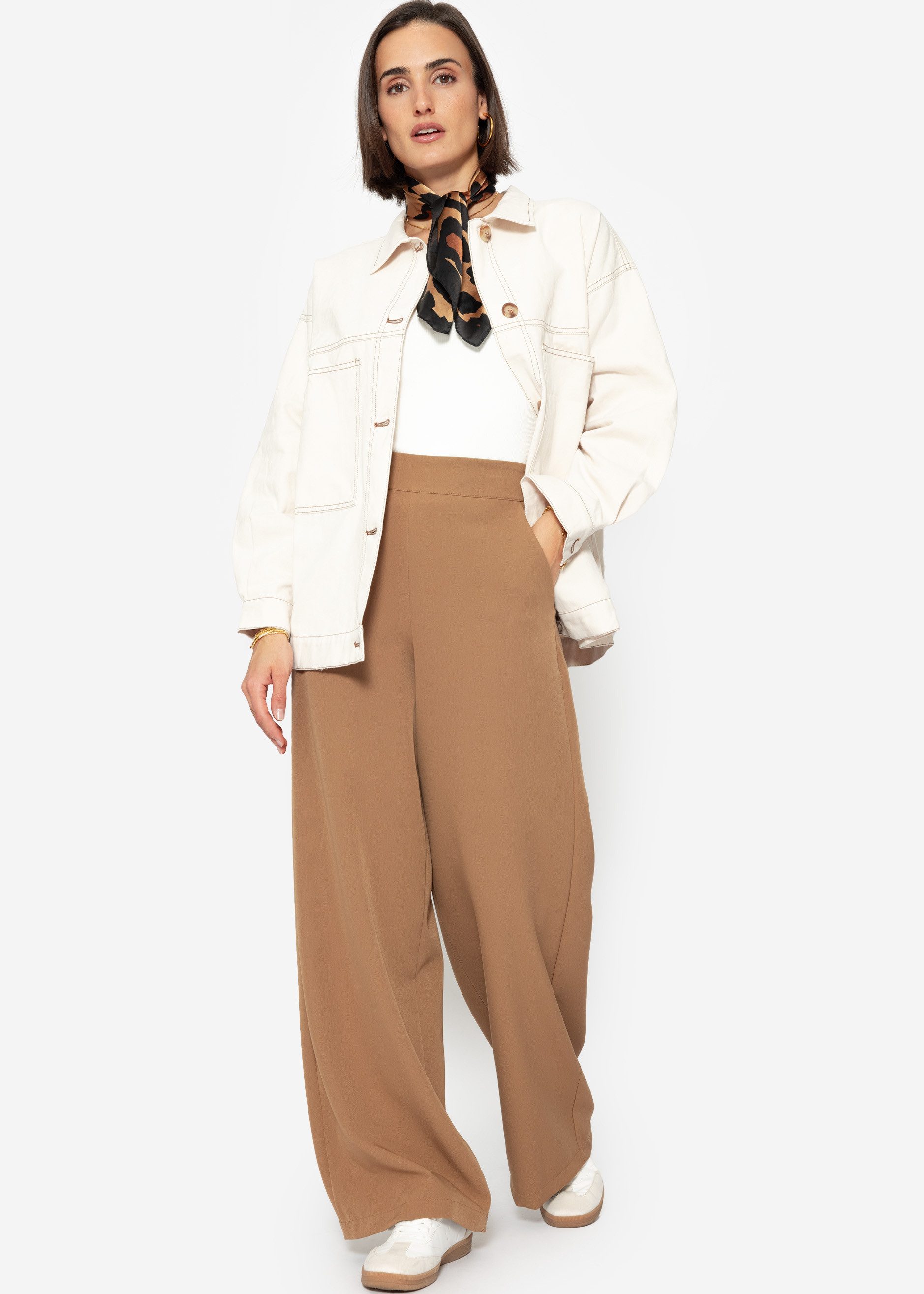 SASSYCLASSY Blusenjacke Oversized Blusenjacke aus Baumwolle Damen Lässige Baumwoll-Übergangsjacke mit großen Taschen und Kontrastnähten