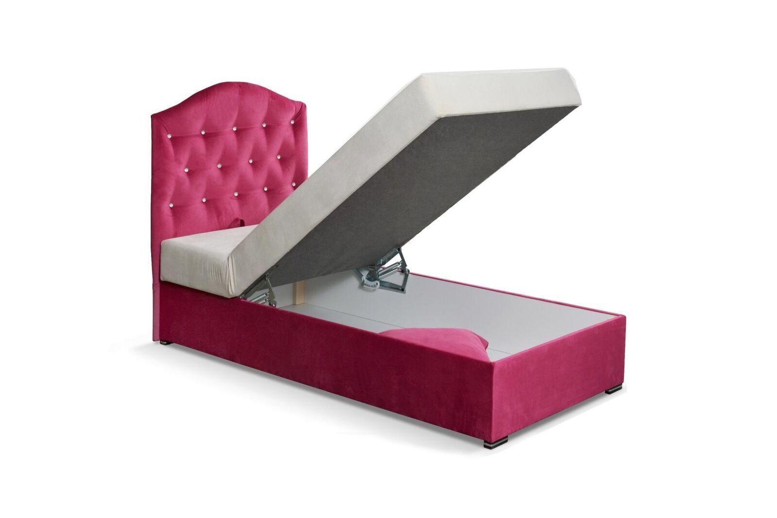 Rahmen (Einzelbett) Luxus JVmoebel Bett Betten Rosa Design Einzelbett Chesterfield Textil