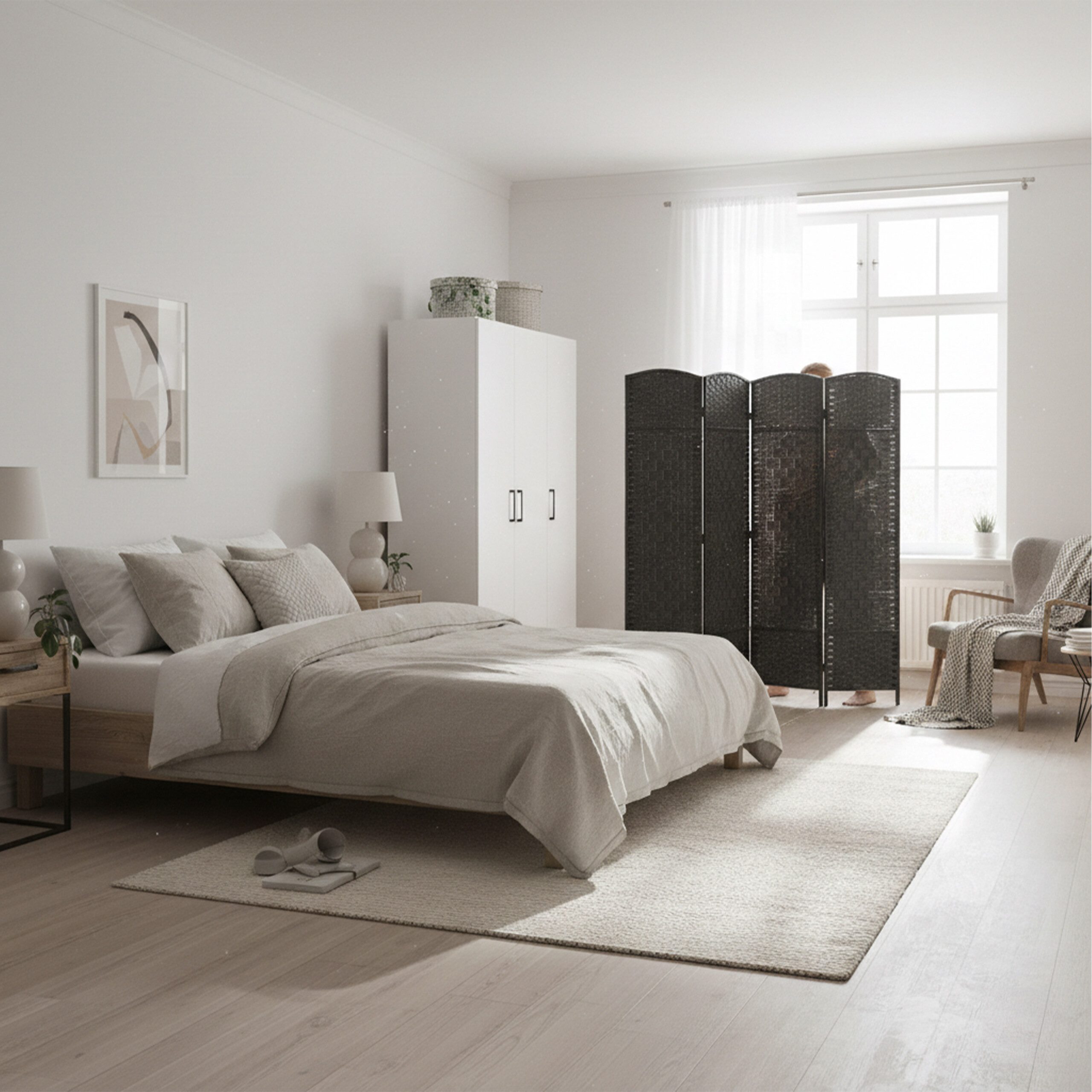 relaxdays Paravent Raumteiler 4 teilig, schwarz