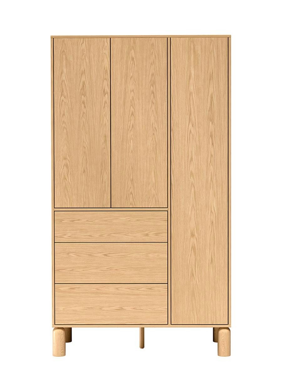 Compleo Kleiderschrank 110 cm breit KARO, Skandinavisches Design Drehtürenschrank mit 3 Schubladen