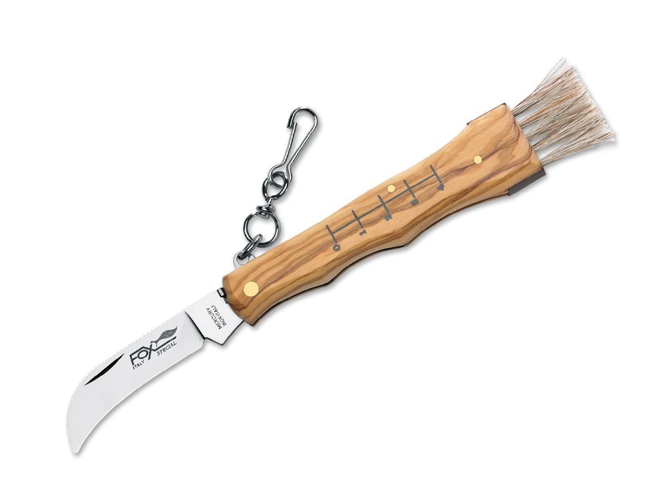 Fox Knives Taschenmesser Funghi Olive Pilzmesser mit Bürste klappbar, Pinzette