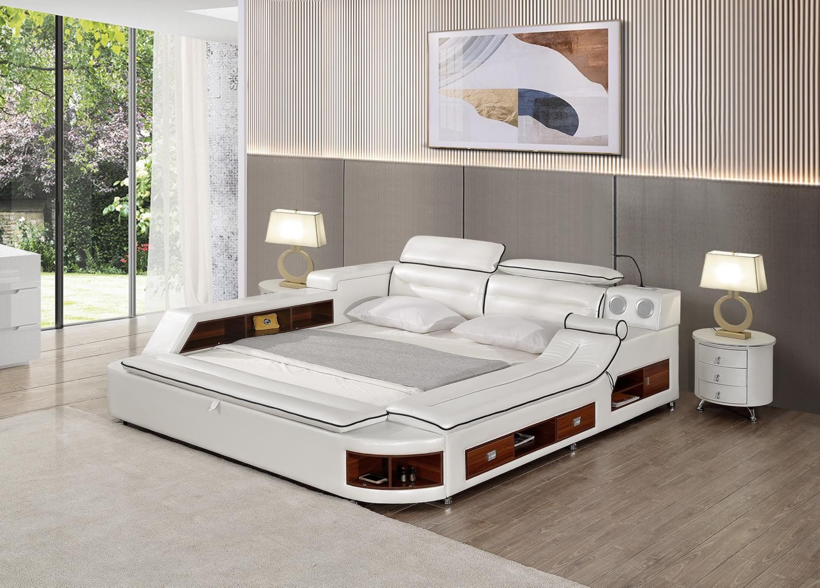 Xlmoebel Multimediabett Luxus Doppelbett mit Lederoberfläche und Massagefunktion (Multifunktions Bett), Hergestellt in Europa