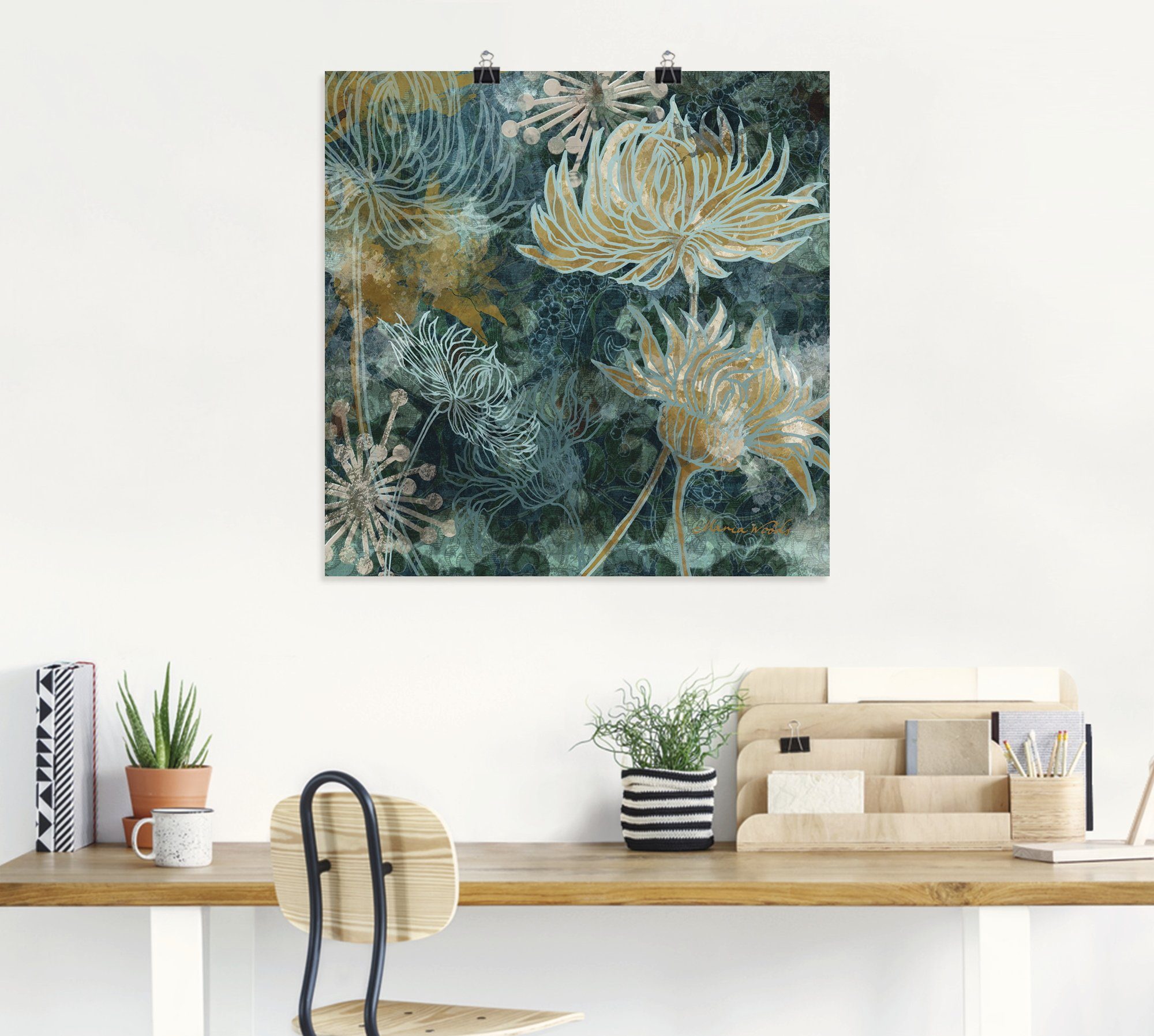 Blaue Poster oder in Blumen Artland (1 Größen Chrysanthemen Leinwandbild, Wandbild Alubild, St), Wandaufkleber versch. als I,