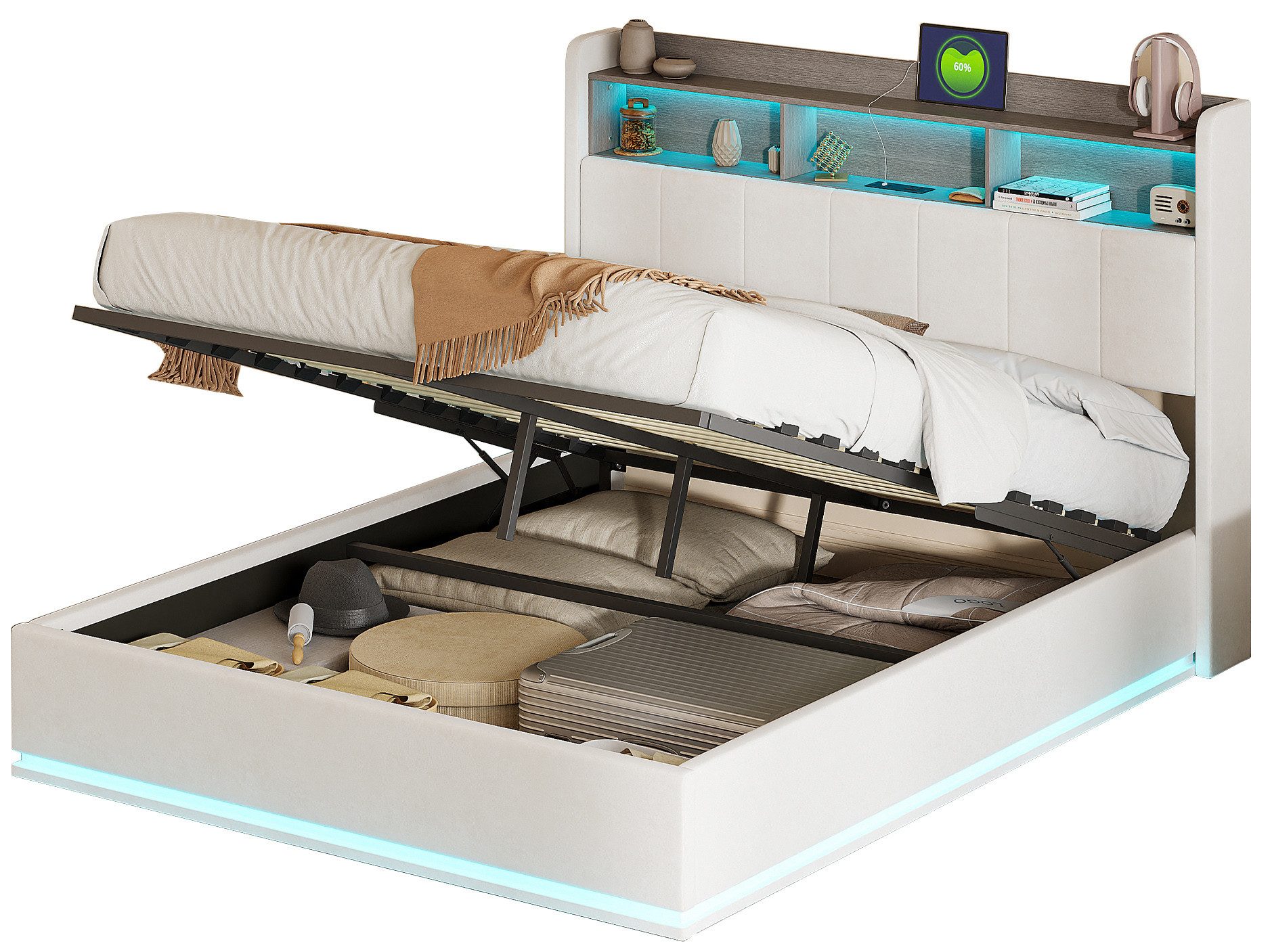 FUROKOY Stauraumbett Doppelbett Polsterbett mit Lattenrost günstig online kaufen