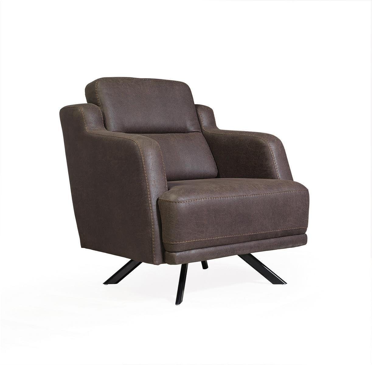 Einsitzer Sessel Modern Sessel Leder JVmoebel (1-St., Europa Sitz Luxus Wohnzimmer Sessel), Braun Neu Made in Polster