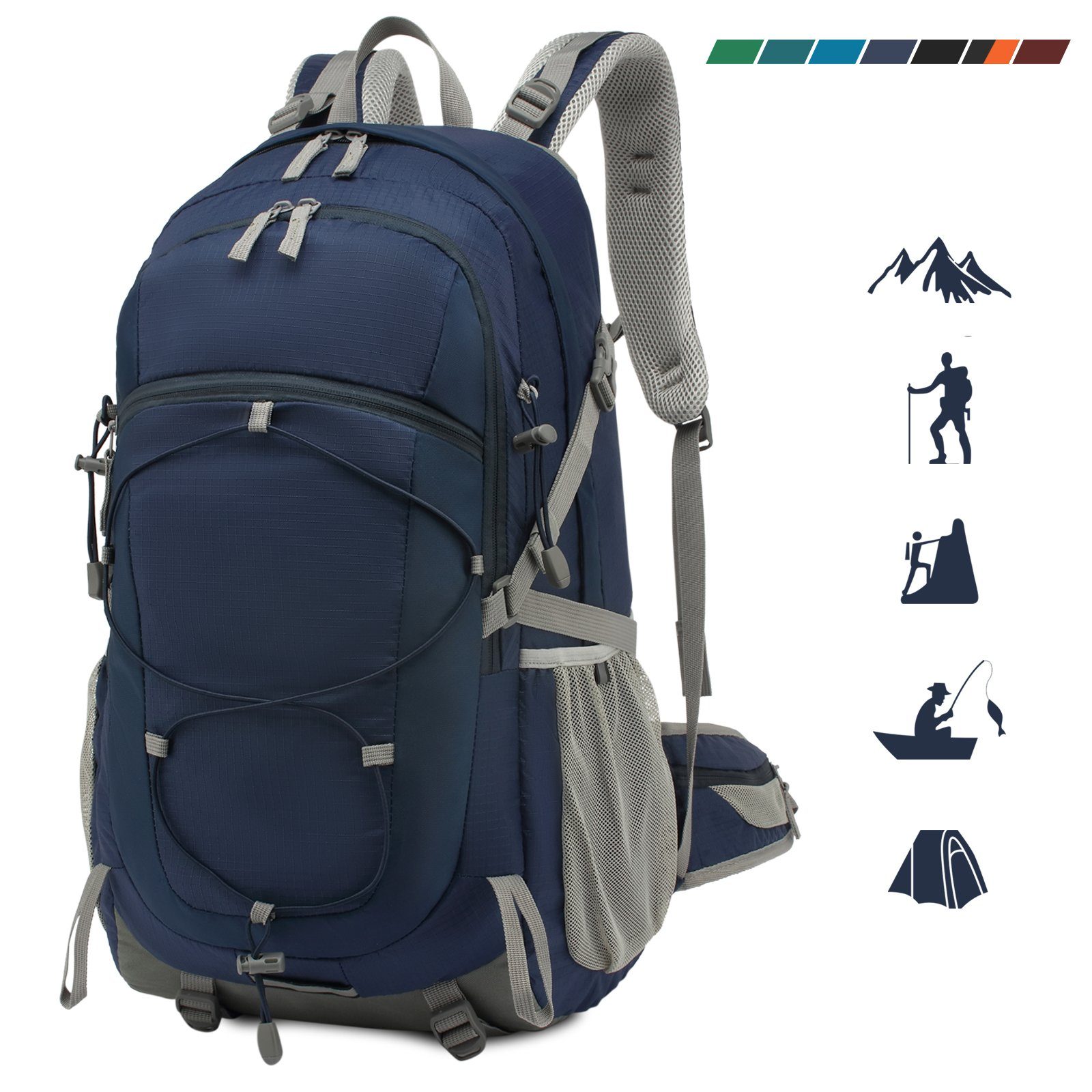 TAN.TOMI Kletterrucksack 40L Outdoor-Rucksack mit Regenschutzhülle (Ausgestattet mit 1-Rucksack und 1-Regenabdeckung, Einschließlich Regenschutz), Kompressionsgurte für Trekkingstöcke, Schlafsack, Decke etc. Navy blau