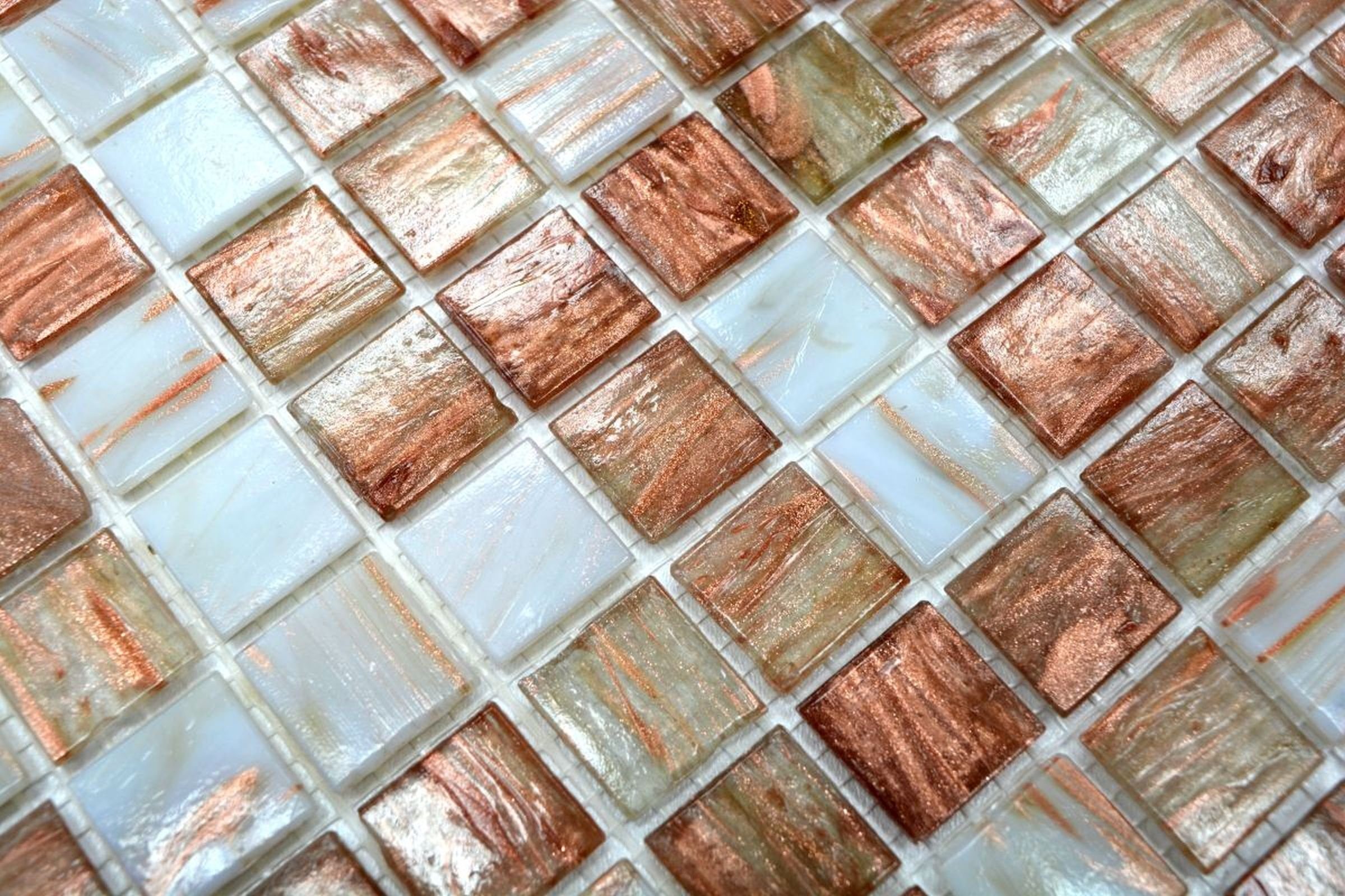 bronze Mosaikfliesen braun Duschrückwand Bodenfliese Glasmosaik weiß Mosani