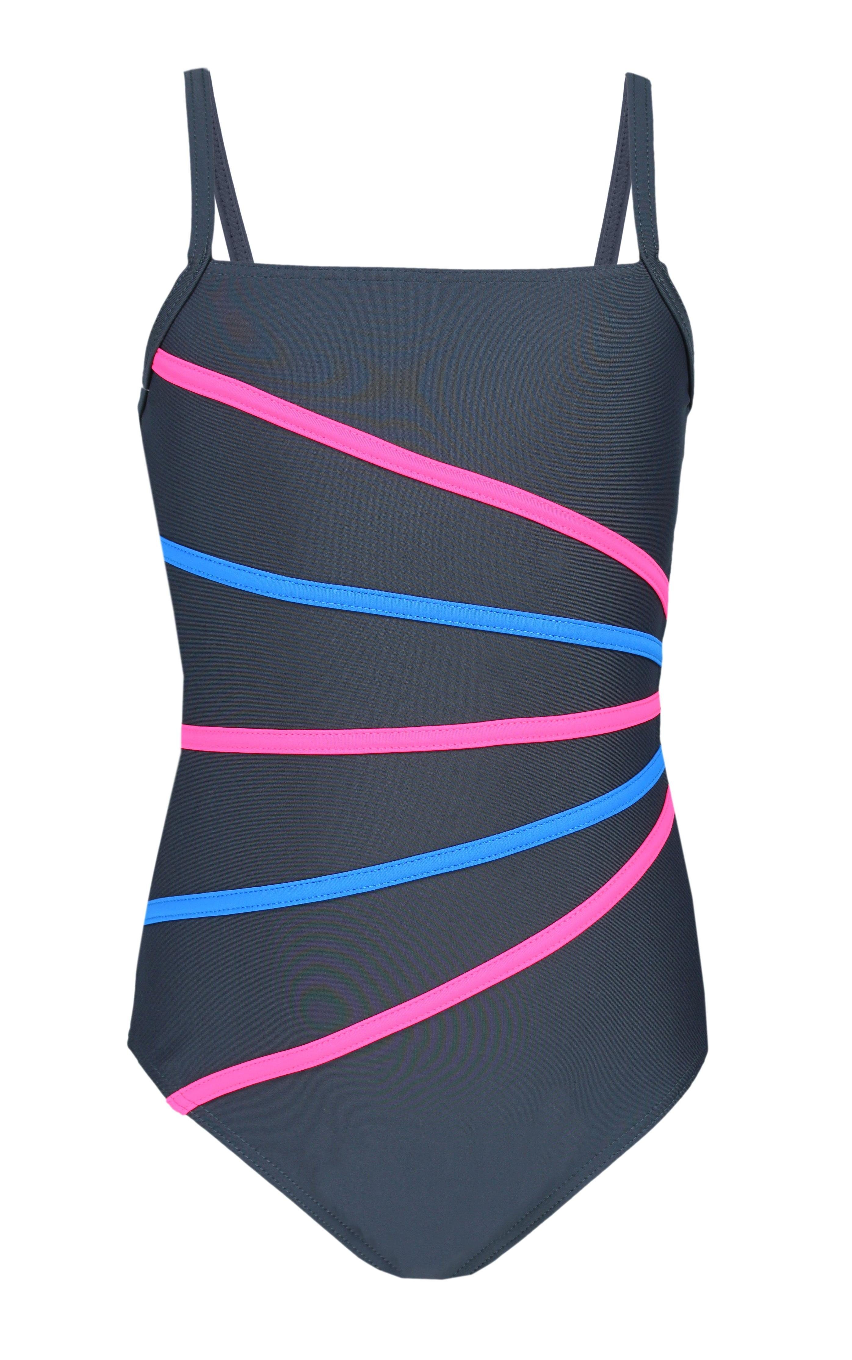 Aquarti Badeanzug Aquarti Mädchen Badeanzug mit Spaghettiträgern Streifen Graphit / Streifen Blau Pink