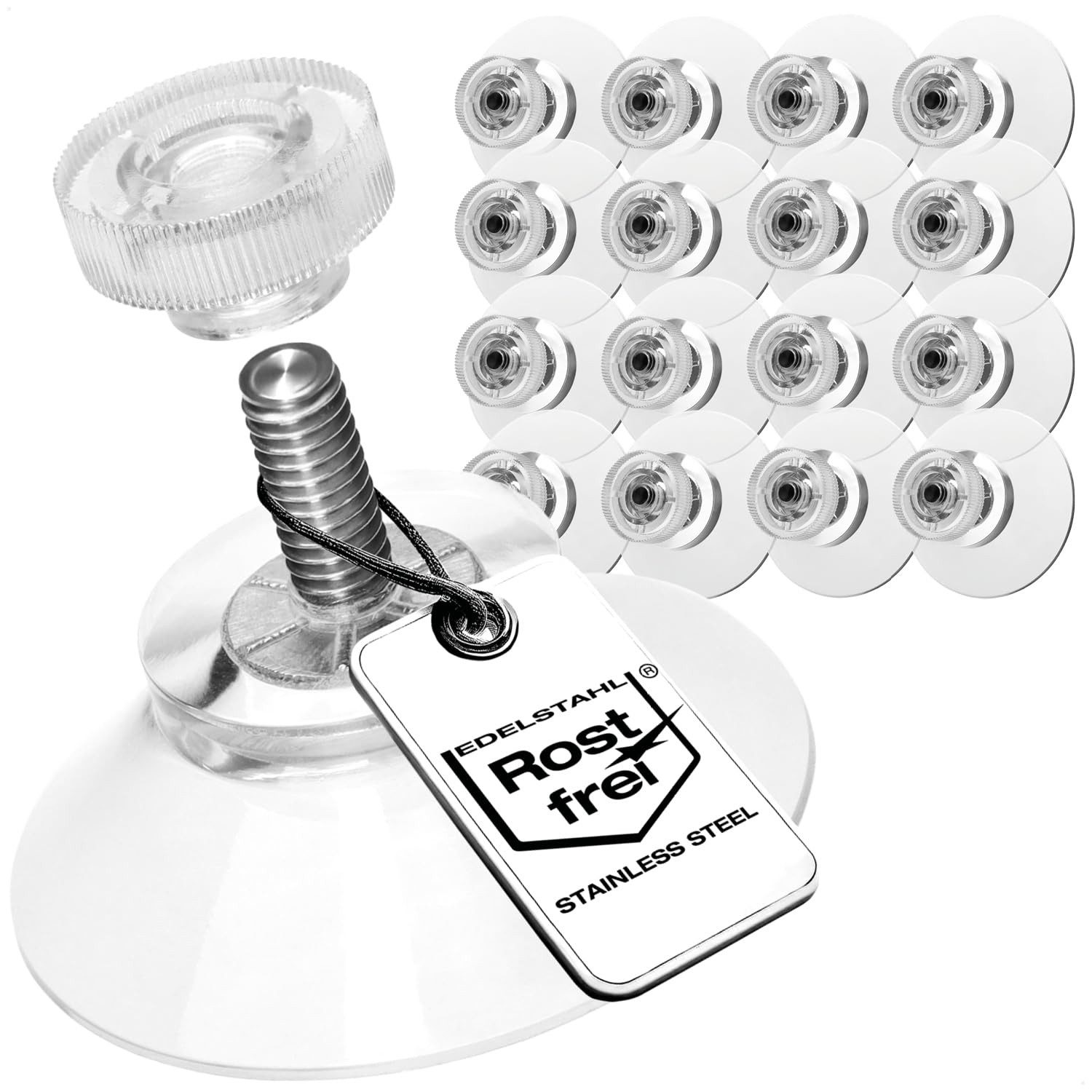 com-four Saugnapfträger Saugnäpfe mit Rändelmutter - Starker Halt für glatte Oberflächen, (16-tlg), - Ø 30 mm - M4-Gewinde & Schraube ca. 10 mm - Transparent