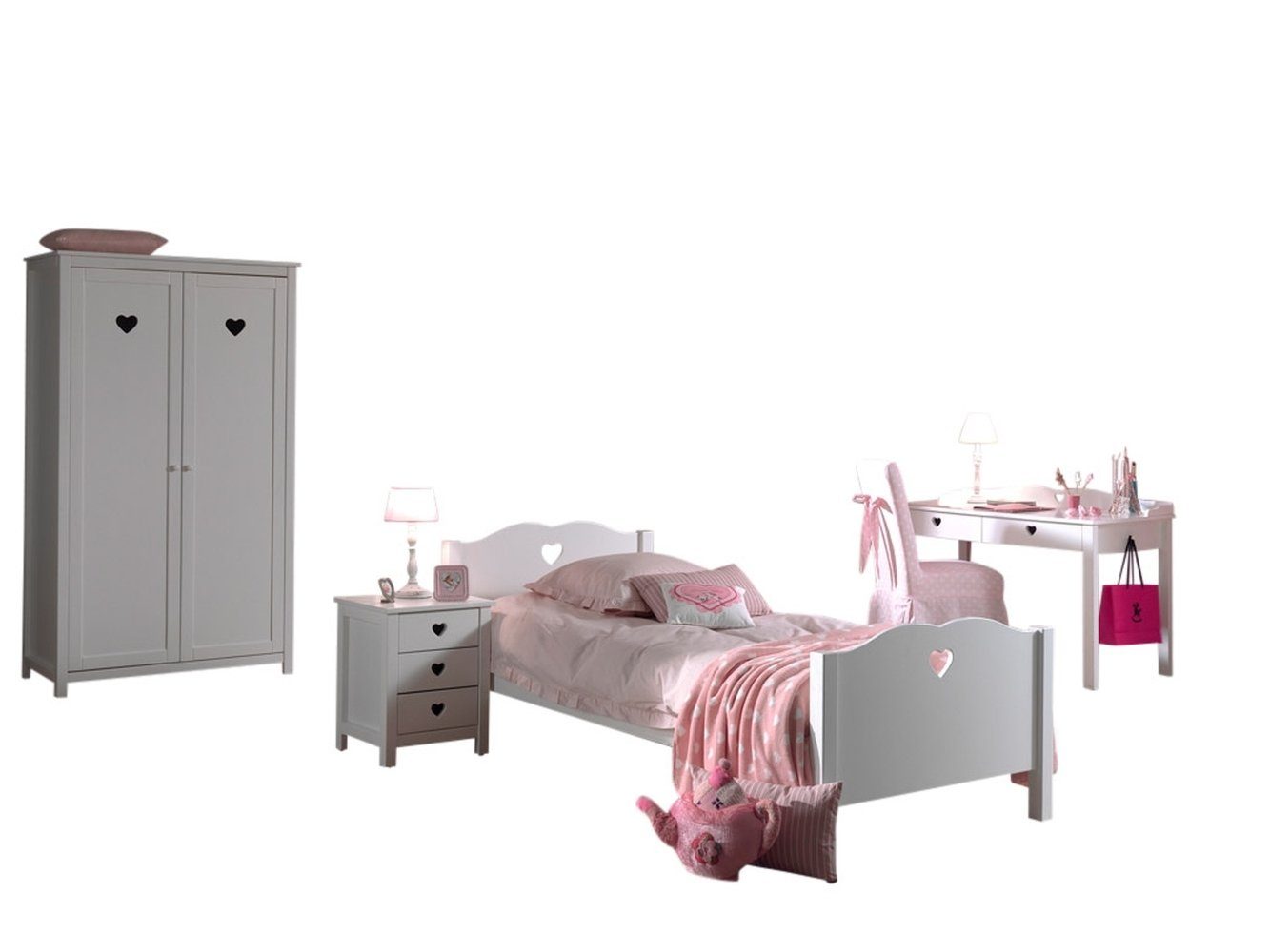 Vipack Jugendzimmer-Set aus Massiv Kiefer und MDF in Weiß.