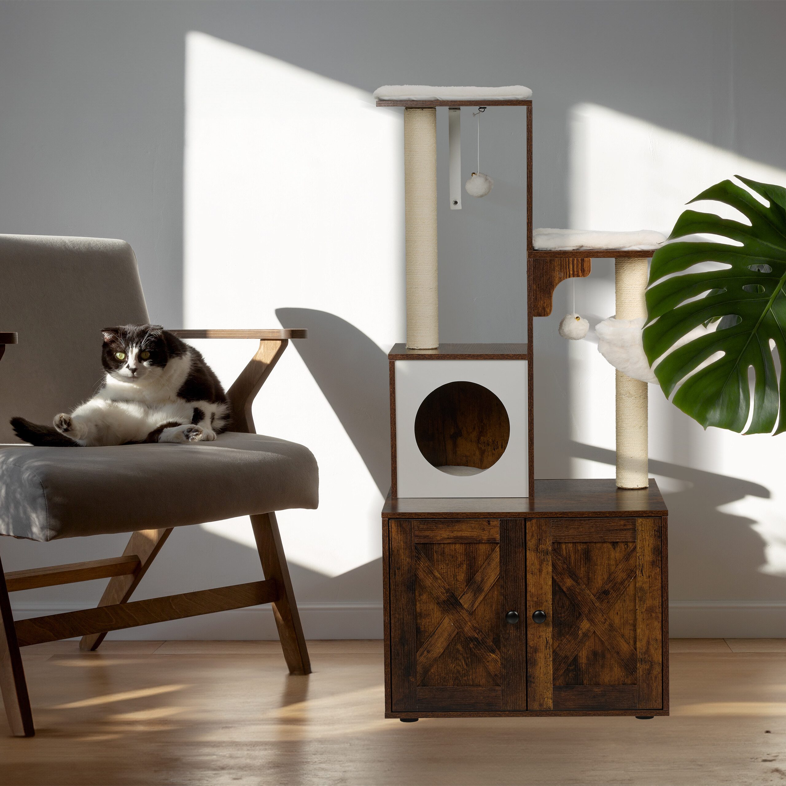 relaxdays Kratzbaum mit Katzenklo Schrank 128 günstig online kaufen
